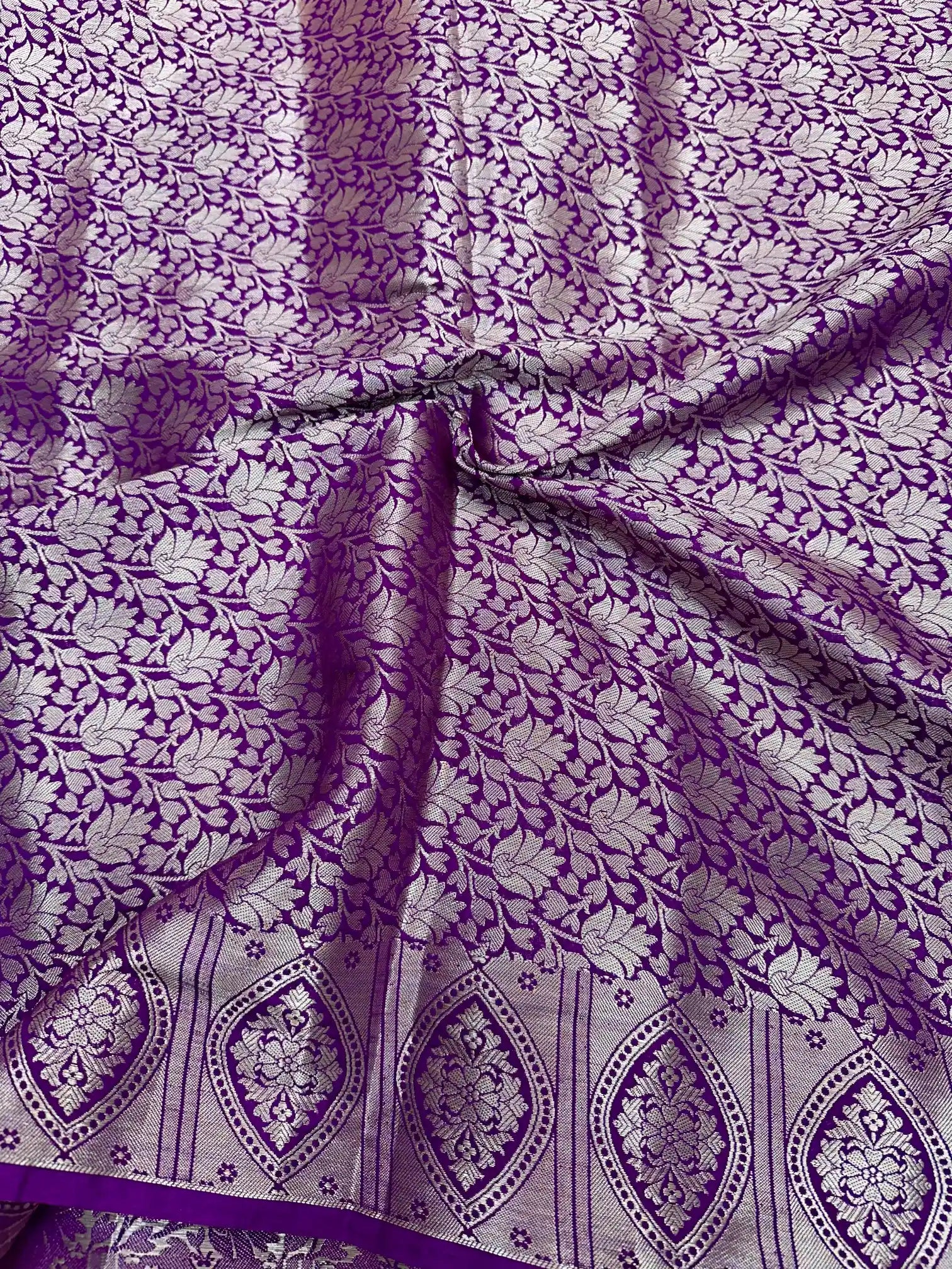 Purple Chiniya Silk Heavy Lace Attached Banarasi Saree