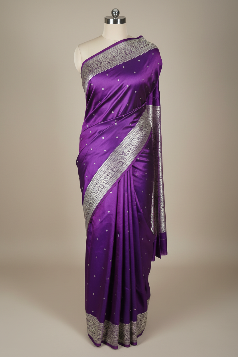 Purple Premium Mashru Katan Silk Banarasi Saree