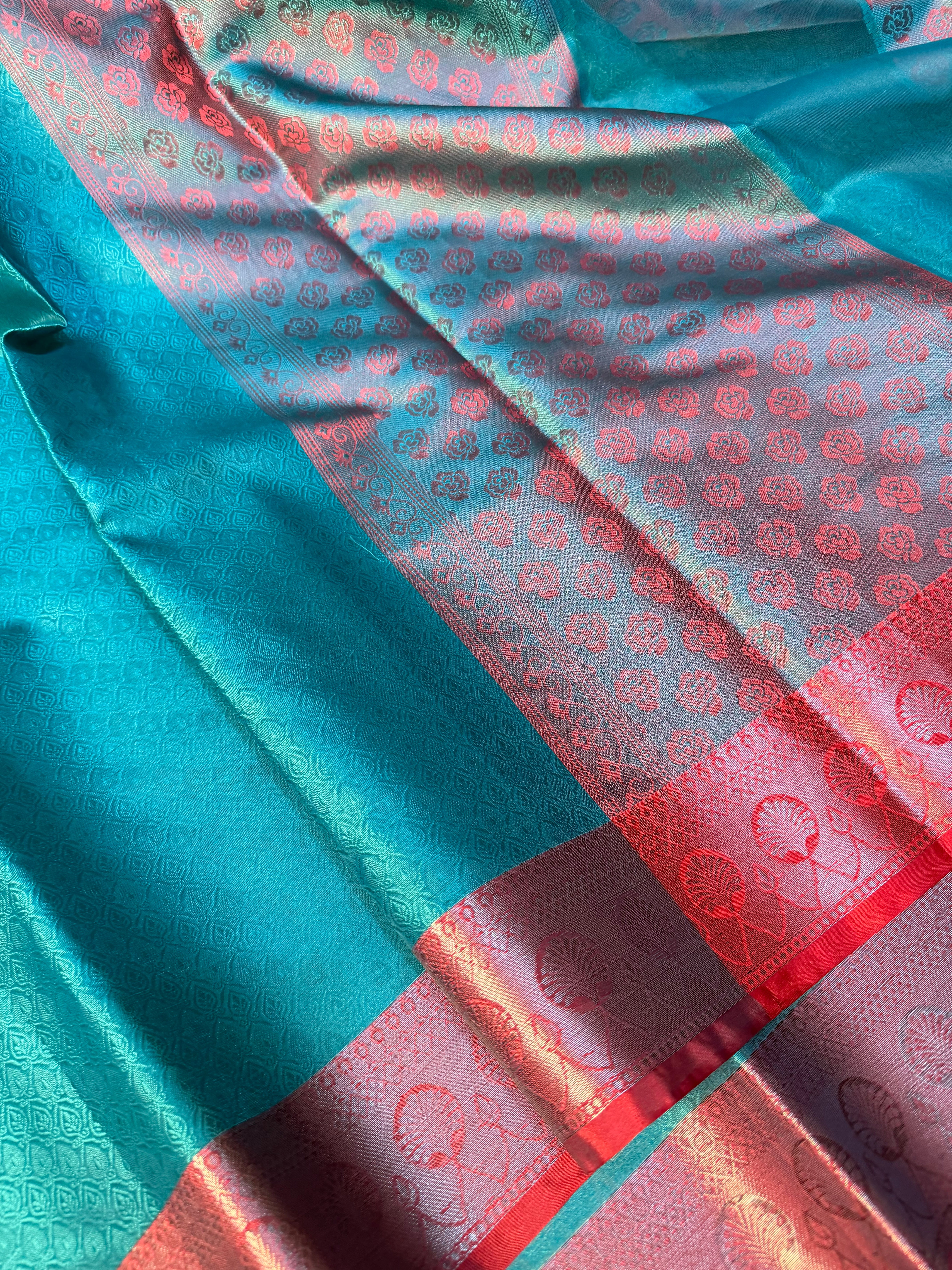 Rama green Kanchi Kora silk Banarasi saree