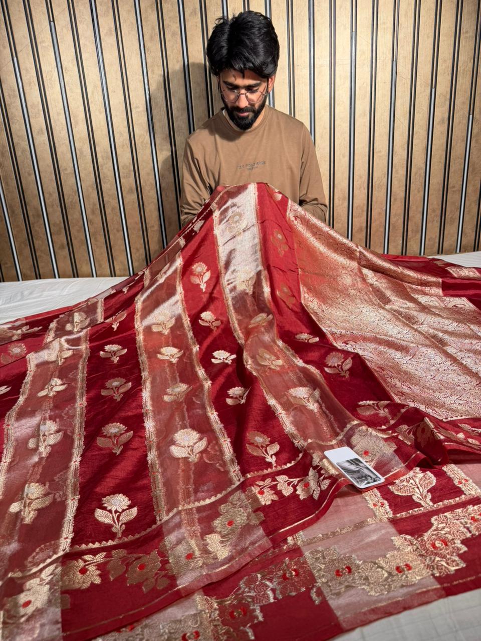 Rangkat Chinia Tissue Silk Heritage Weave Banarasi Saree