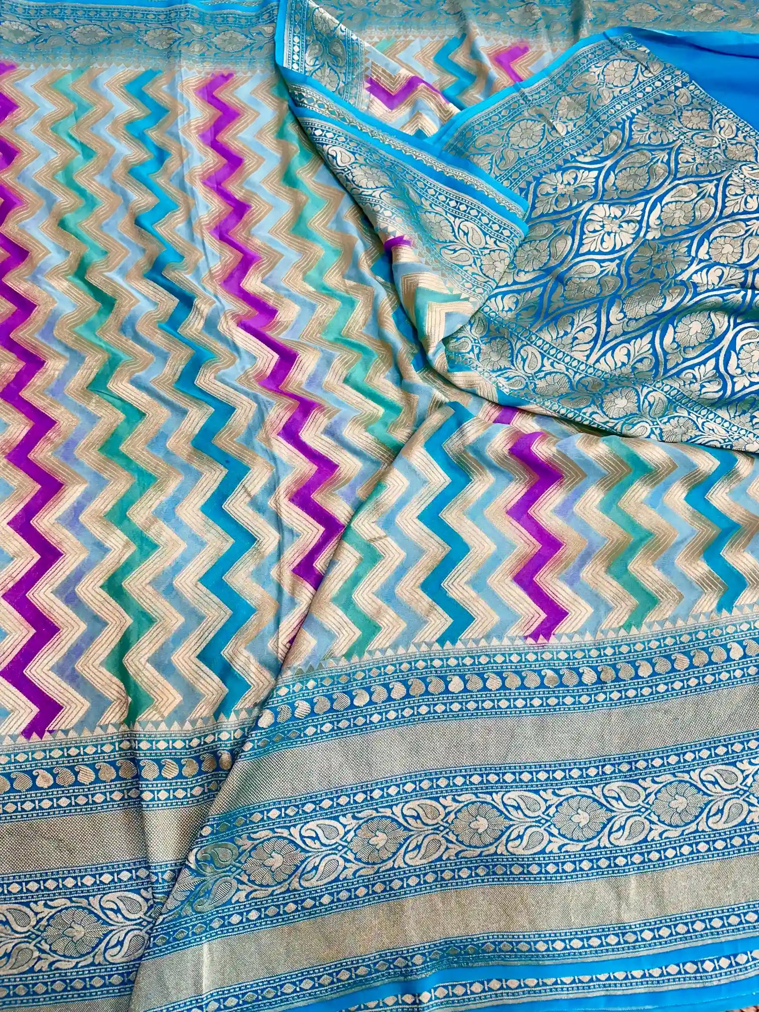Rangkat Blue Khaddi Georgette Banarasi Saree