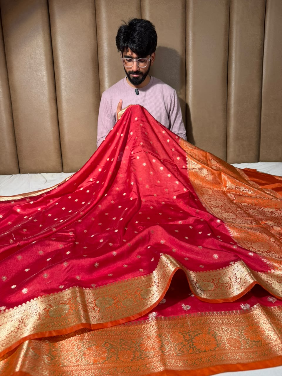 Rani Orange Soft Georgette Buti Banarasi Saree