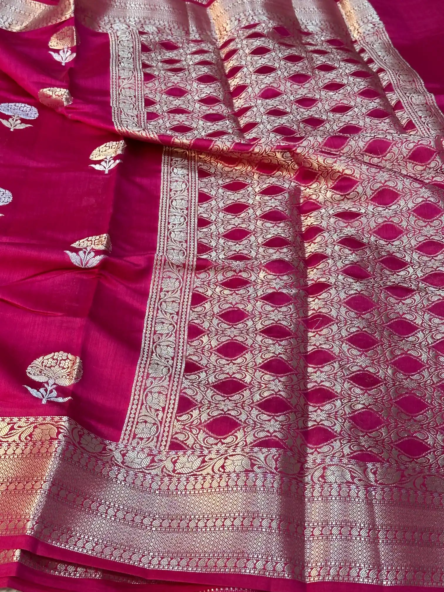 Rani Pink Chiniya Silk Sona Roopa Weave Banarasi Saree