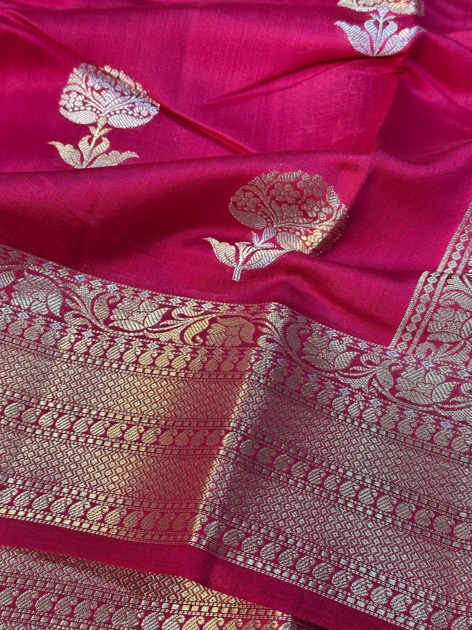 Rani Pink Chiniya Silk Sona Roopa Weave Banarasi Saree