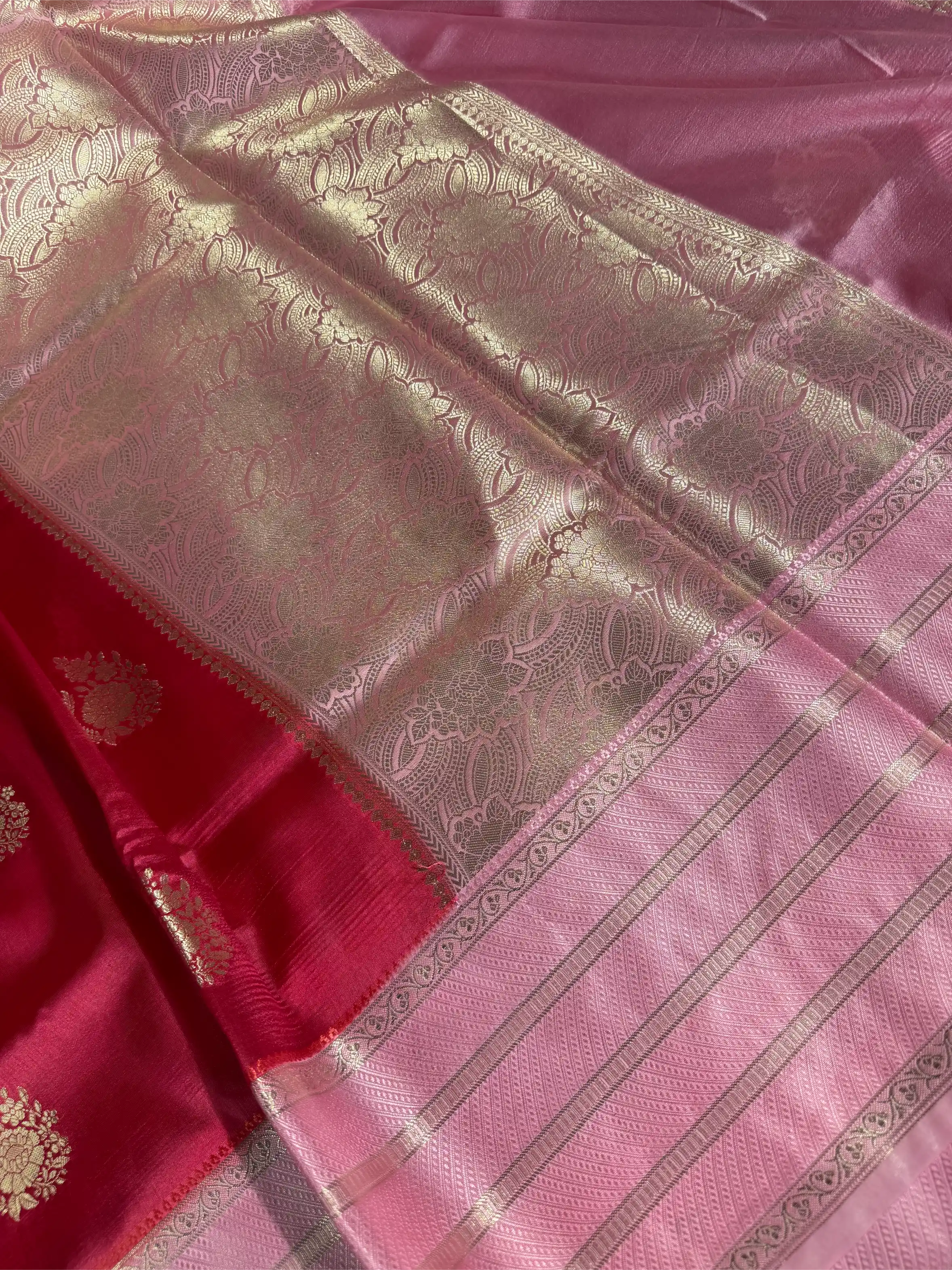 Rani Pink Contrast Raw Dupion Silk Banarasi Saree