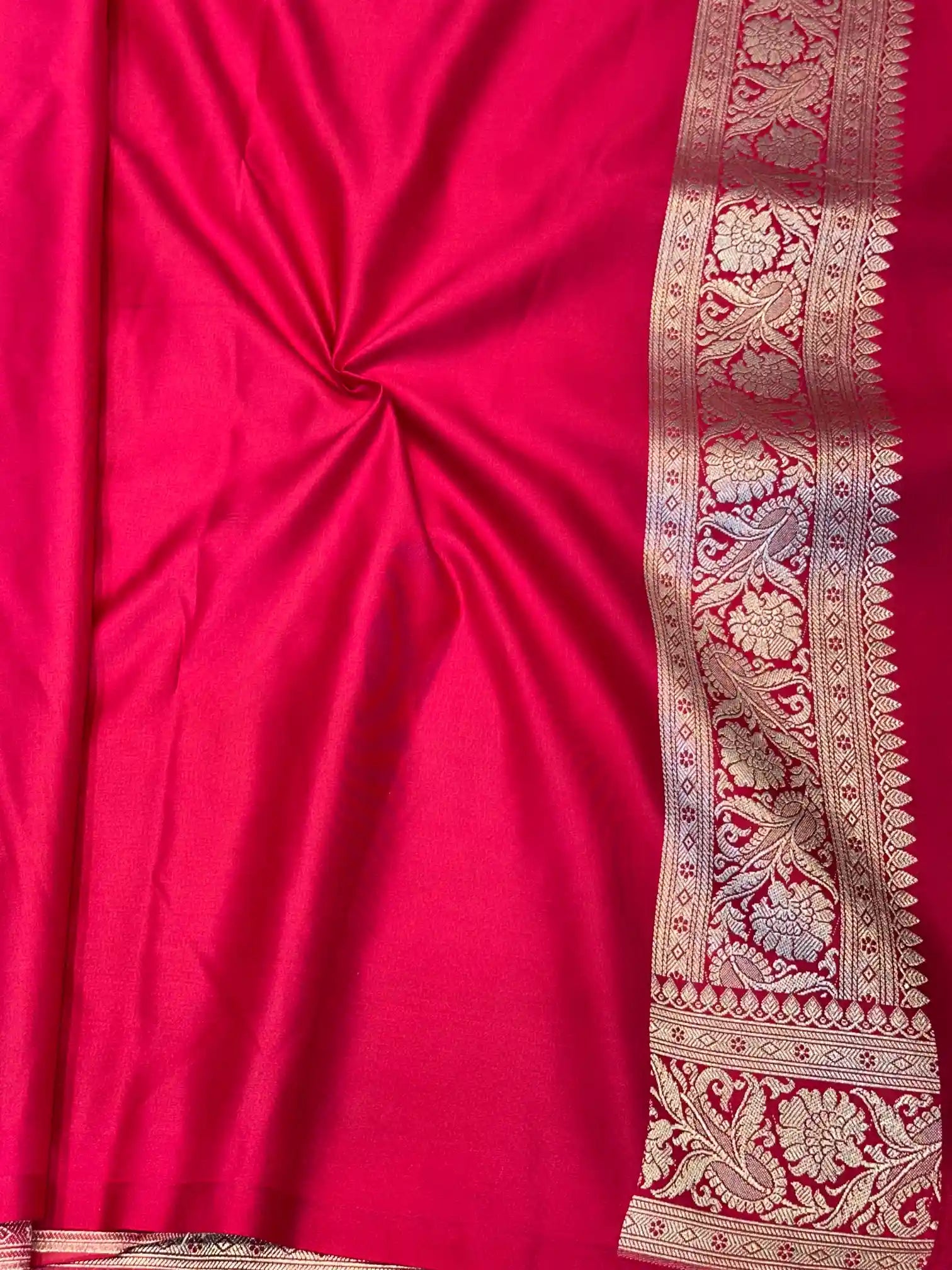 Rani Pink Floral Jaal Weave Mashru Katan Silk Saree