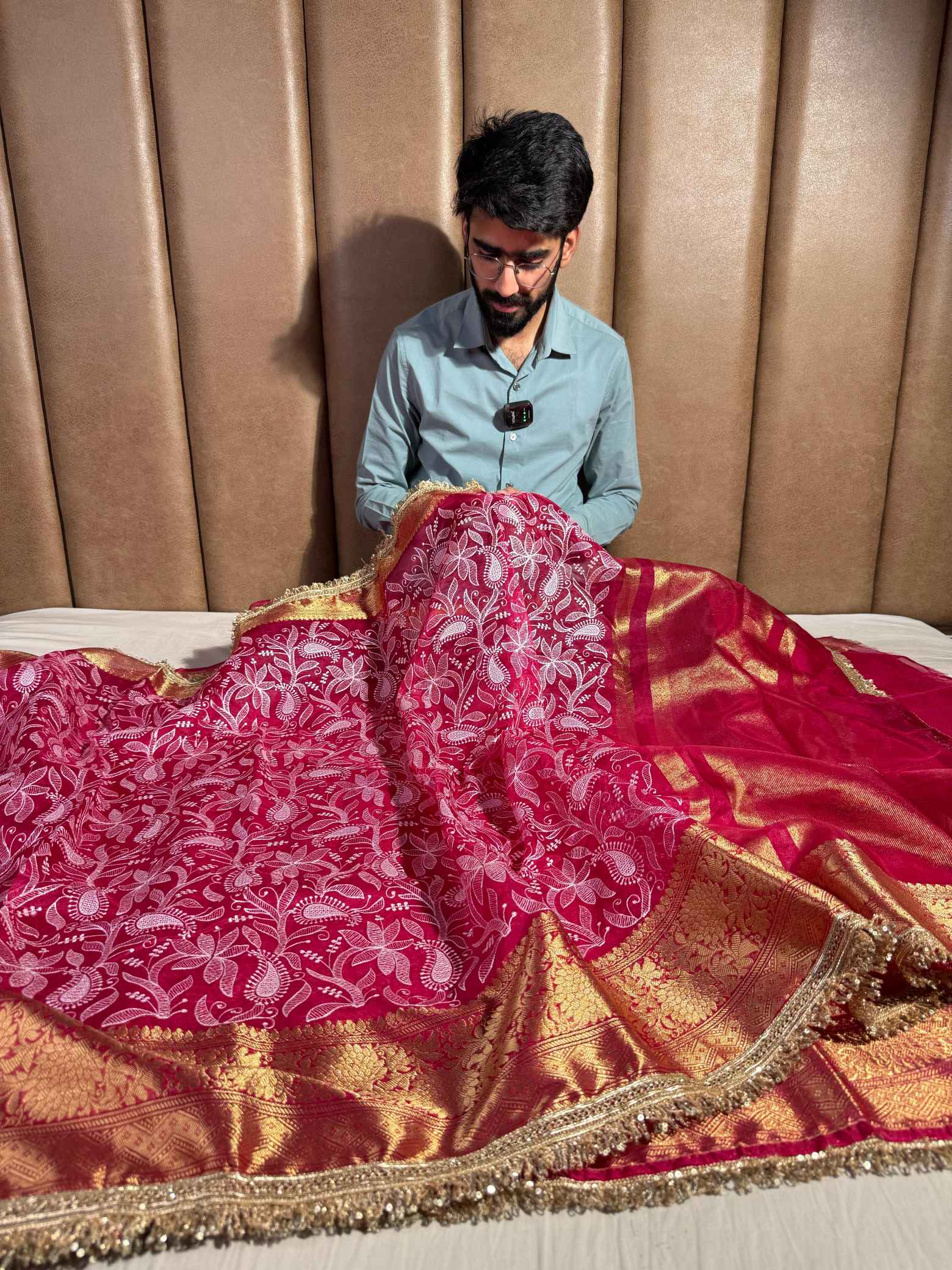 Rani Pink Kora Organza Chikankari Embroidery Work Banarasi Saree