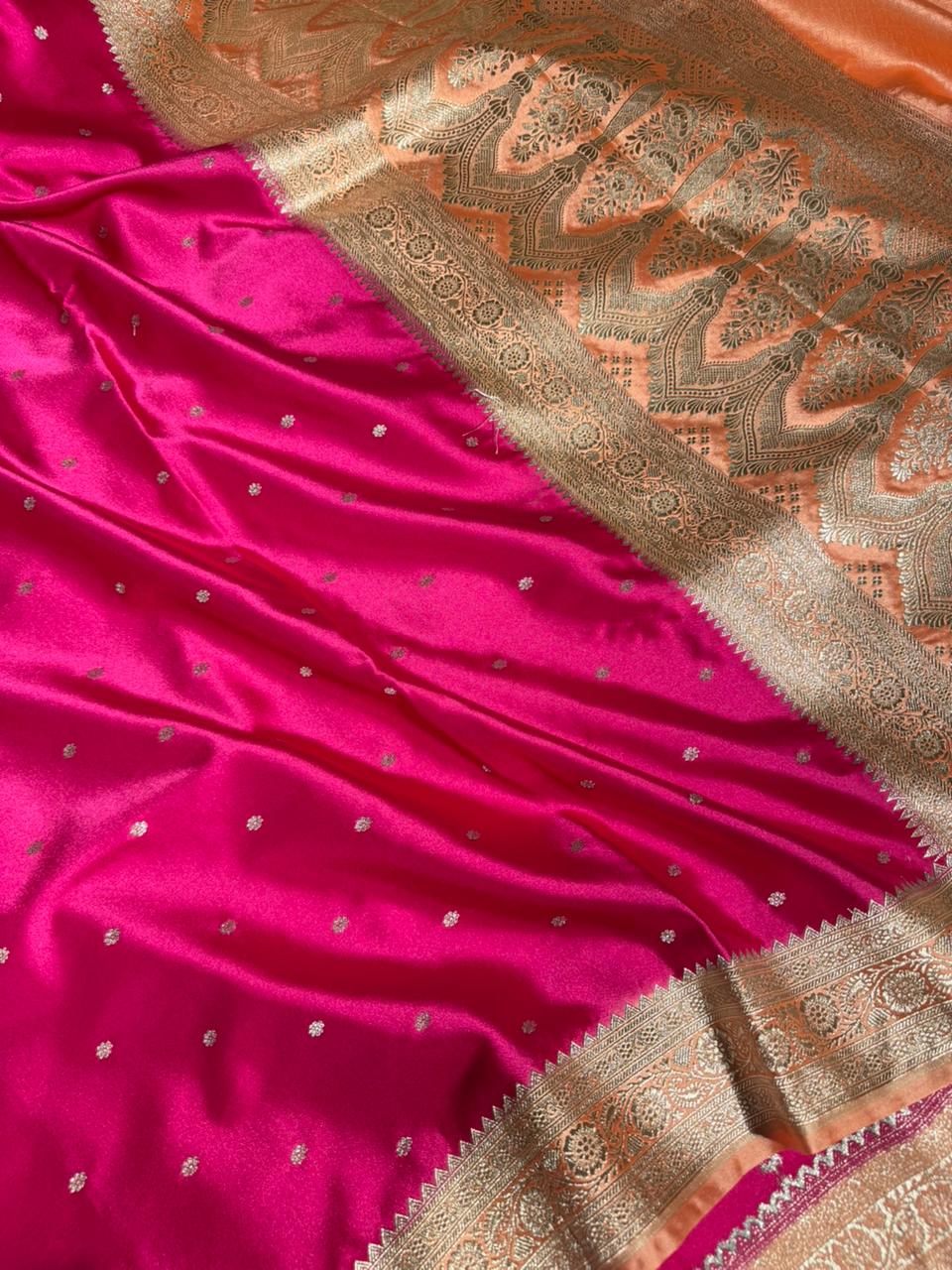 Rani Pink Mashru Katan Eccentric Weave Banarasi Saree