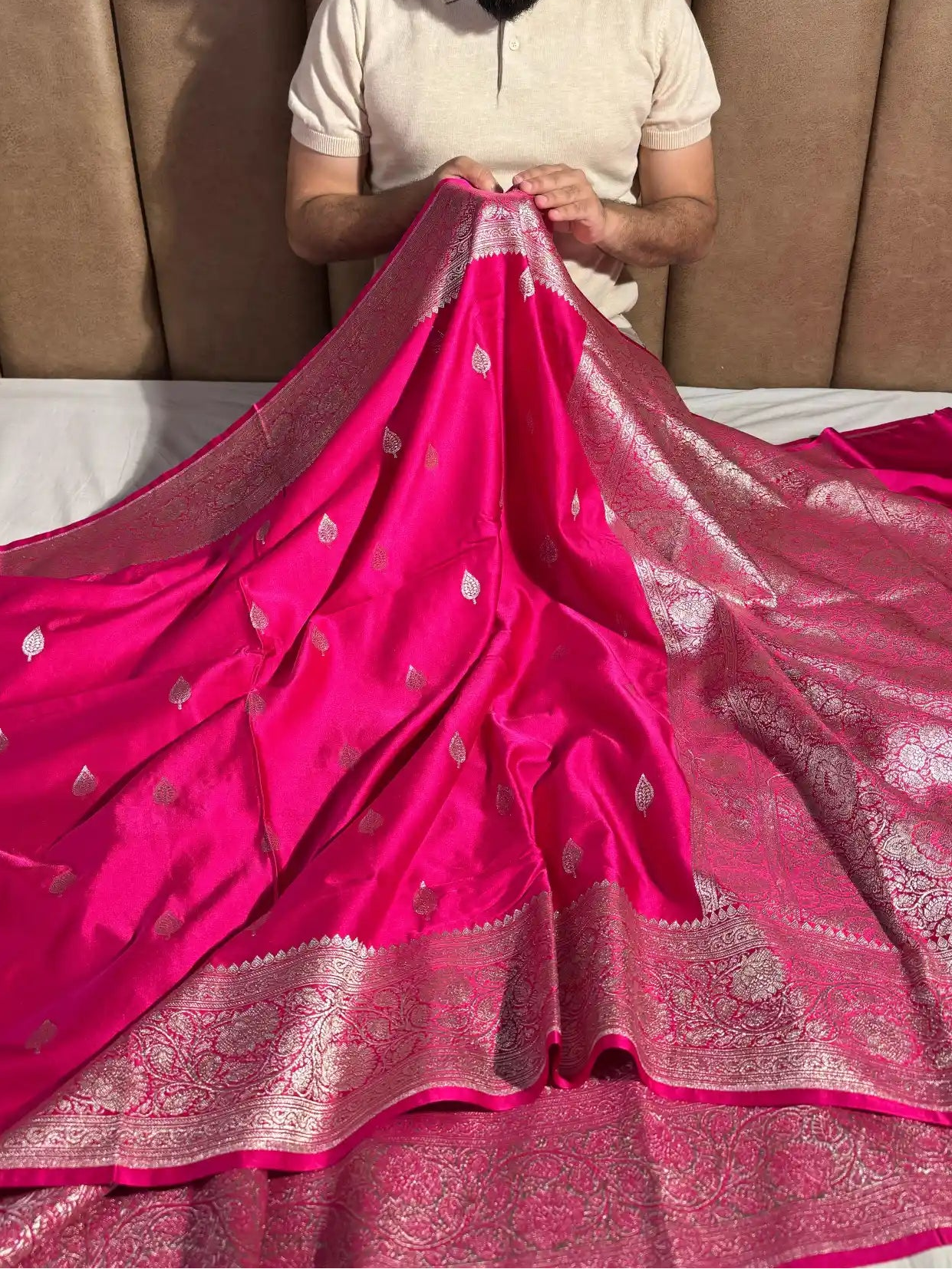 Rani Pink Mashru Katan Silk Banarasi Saree with Rich Pallu and Blouse