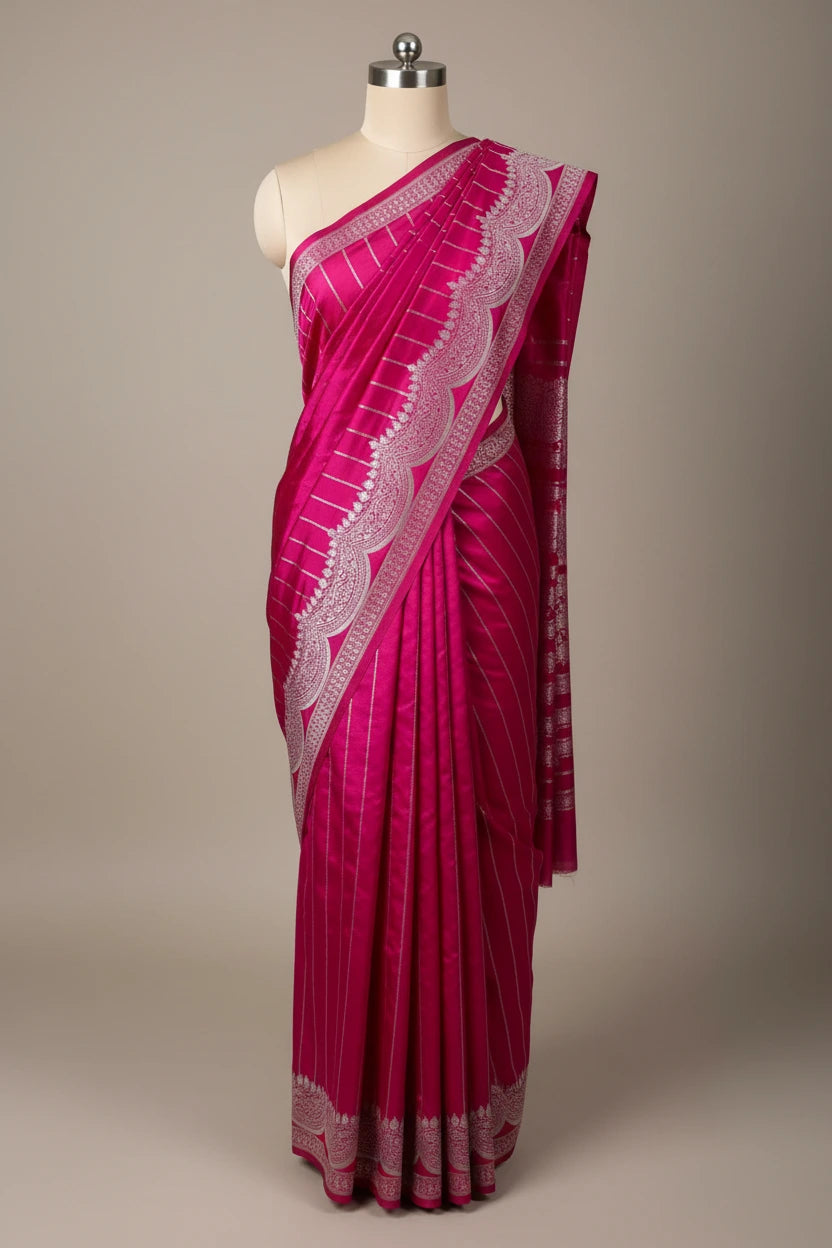 Rani Pink Mashru Katan Silk Contemporary Weave Banarasi Saree