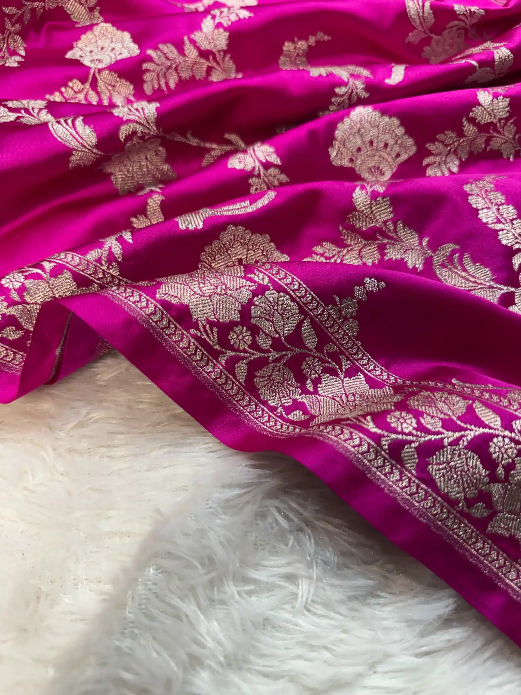 Rani Pink Mashru Katan Silk Heritage Jaal Weave Banarasi Saree