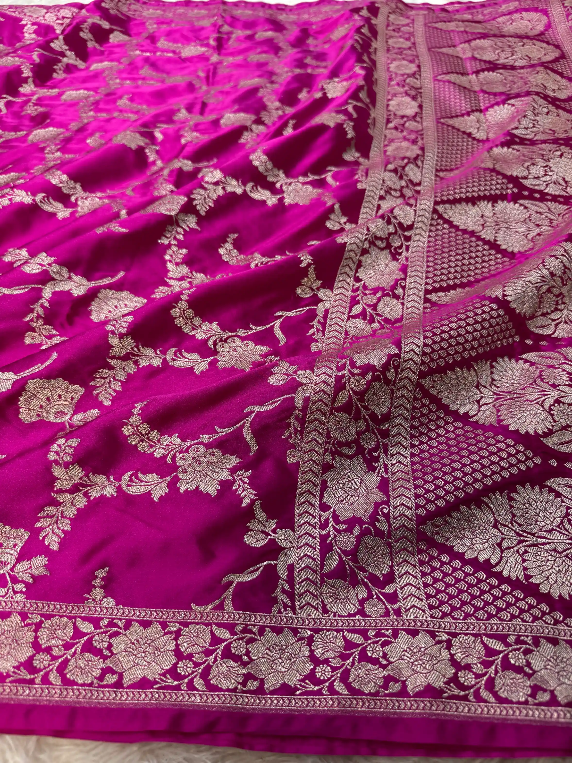 Rani Pink Mashru Katan Silk Heritage Jaal Weave Banarasi Saree