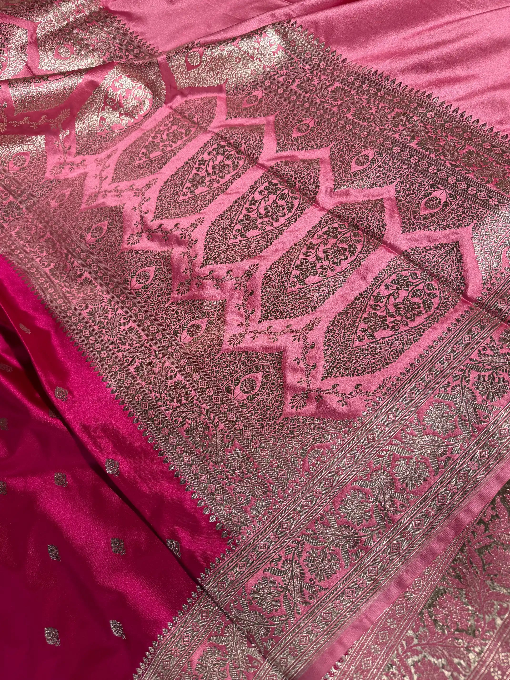 Rani Pink Mashru Katan Silk Heritage Zari Buti Weave Banarasi Saree