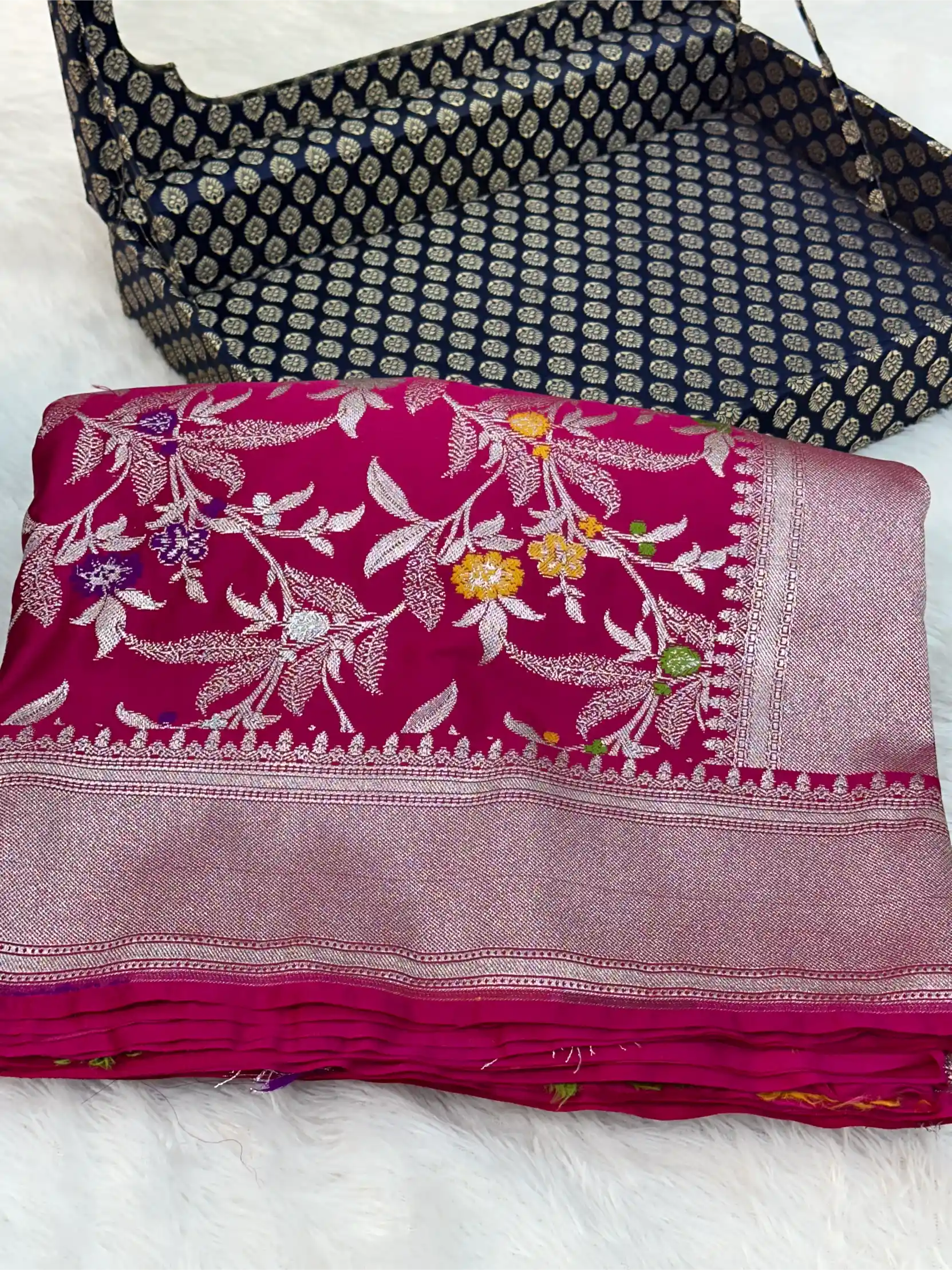 Rani Pink Mashru Katan Silk Meenakari Intricate Weave Banarasi Saree