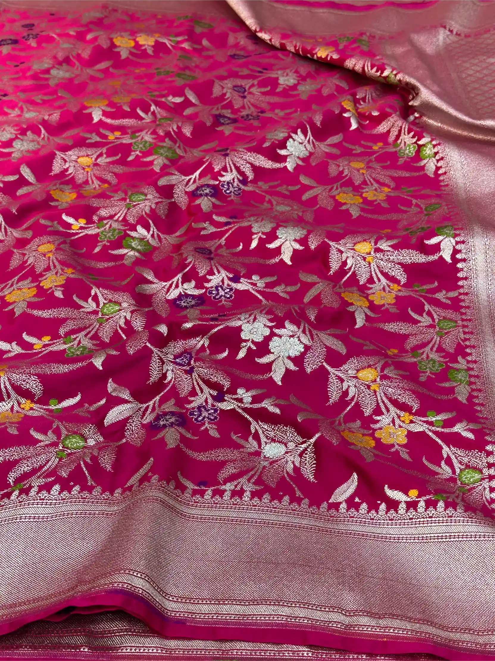 Rani Pink Mashru Katan Silk Meenakari Intricate Weave Banarasi Saree