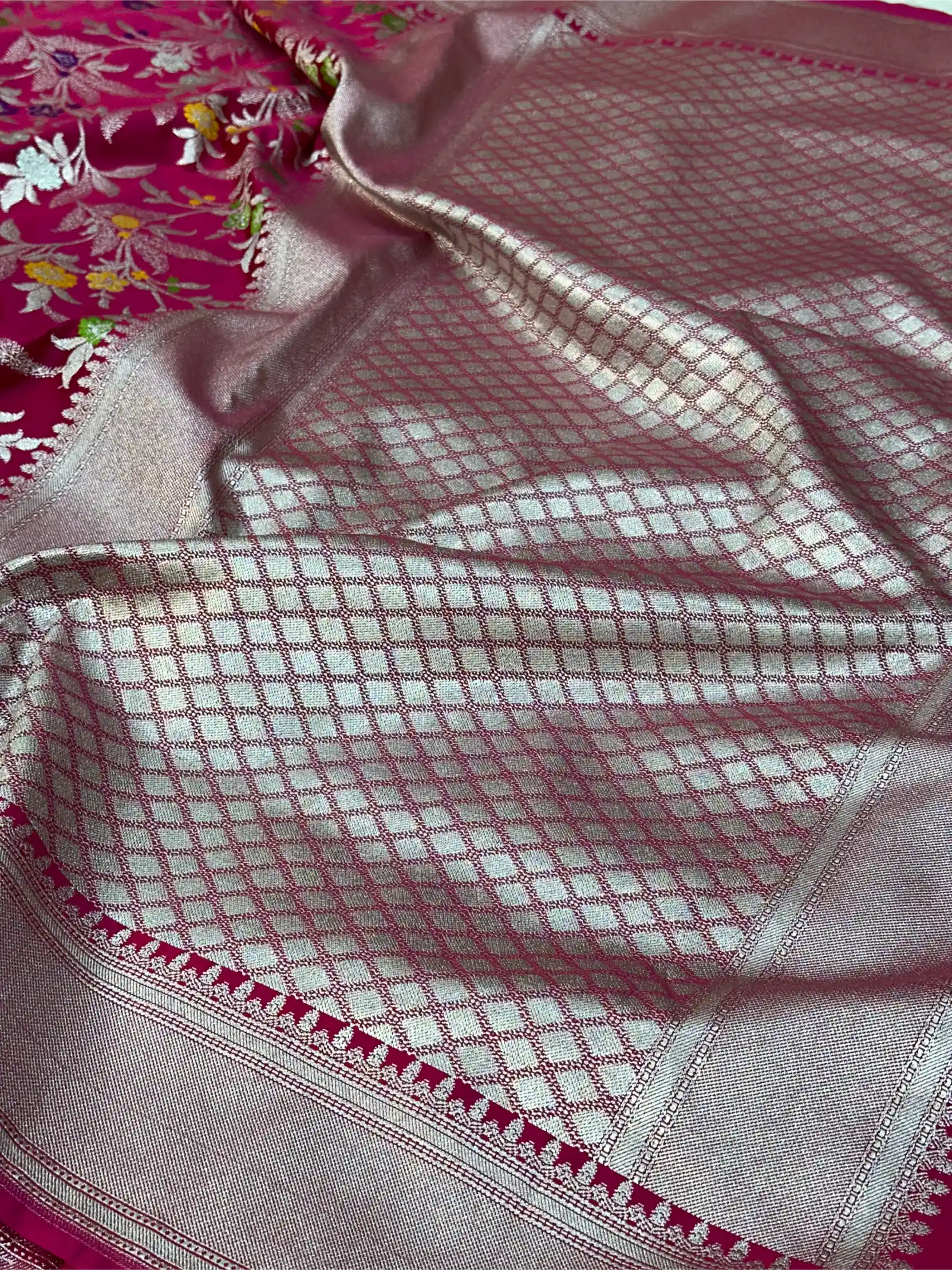 Rani Pink Mashru Katan Silk Meenakari Intricate Weave Banarasi Saree