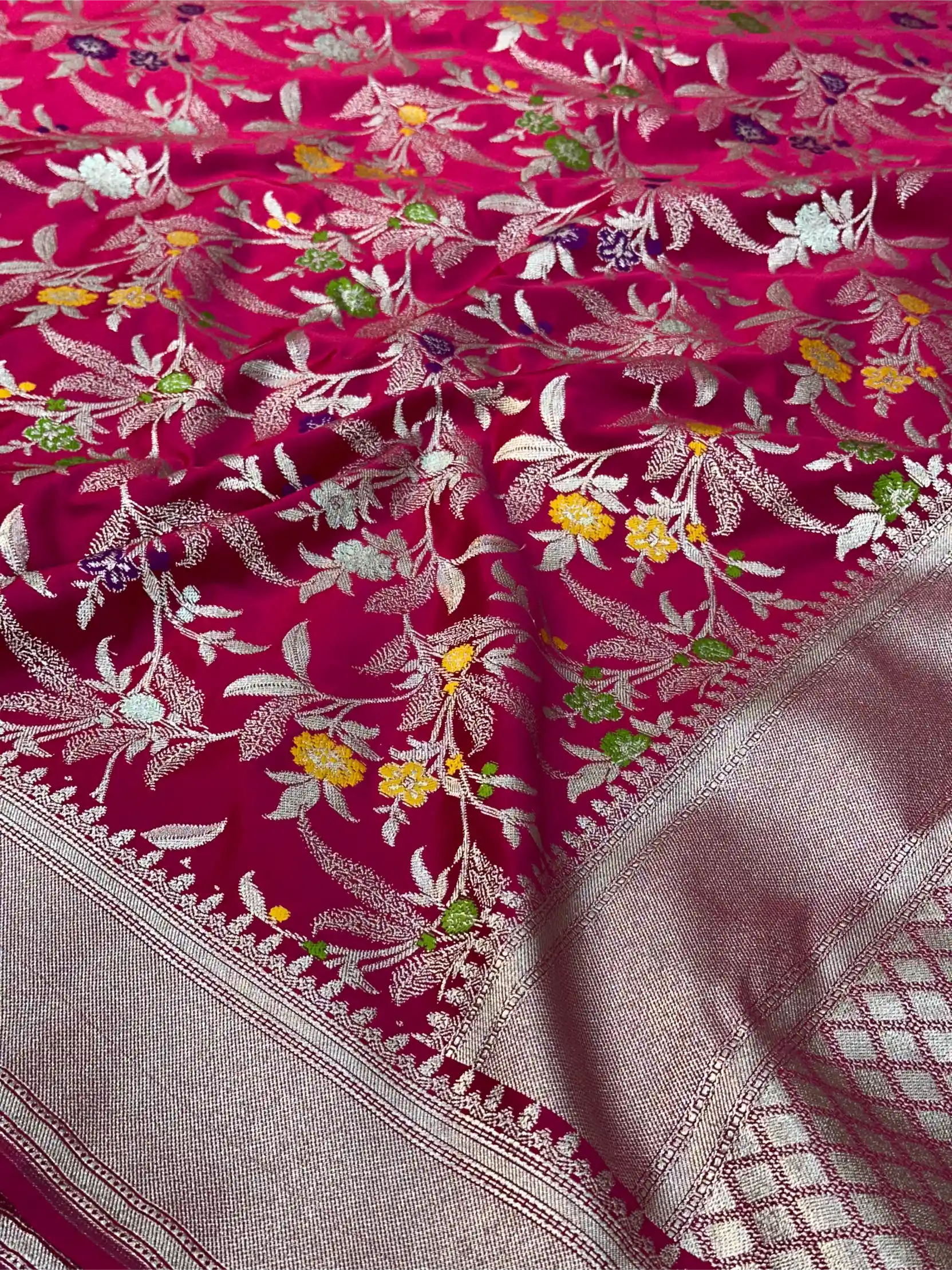 Rani Pink Mashru Katan Silk Meenakari Intricate Weave Banarasi Saree