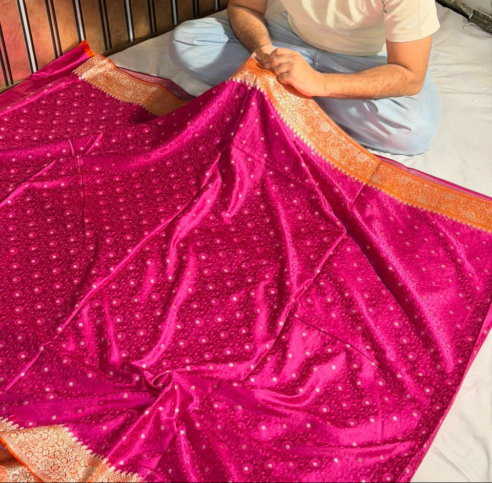 Rani Pink Mashru Katan Silk Tanchui Weave Banarasi Saree
