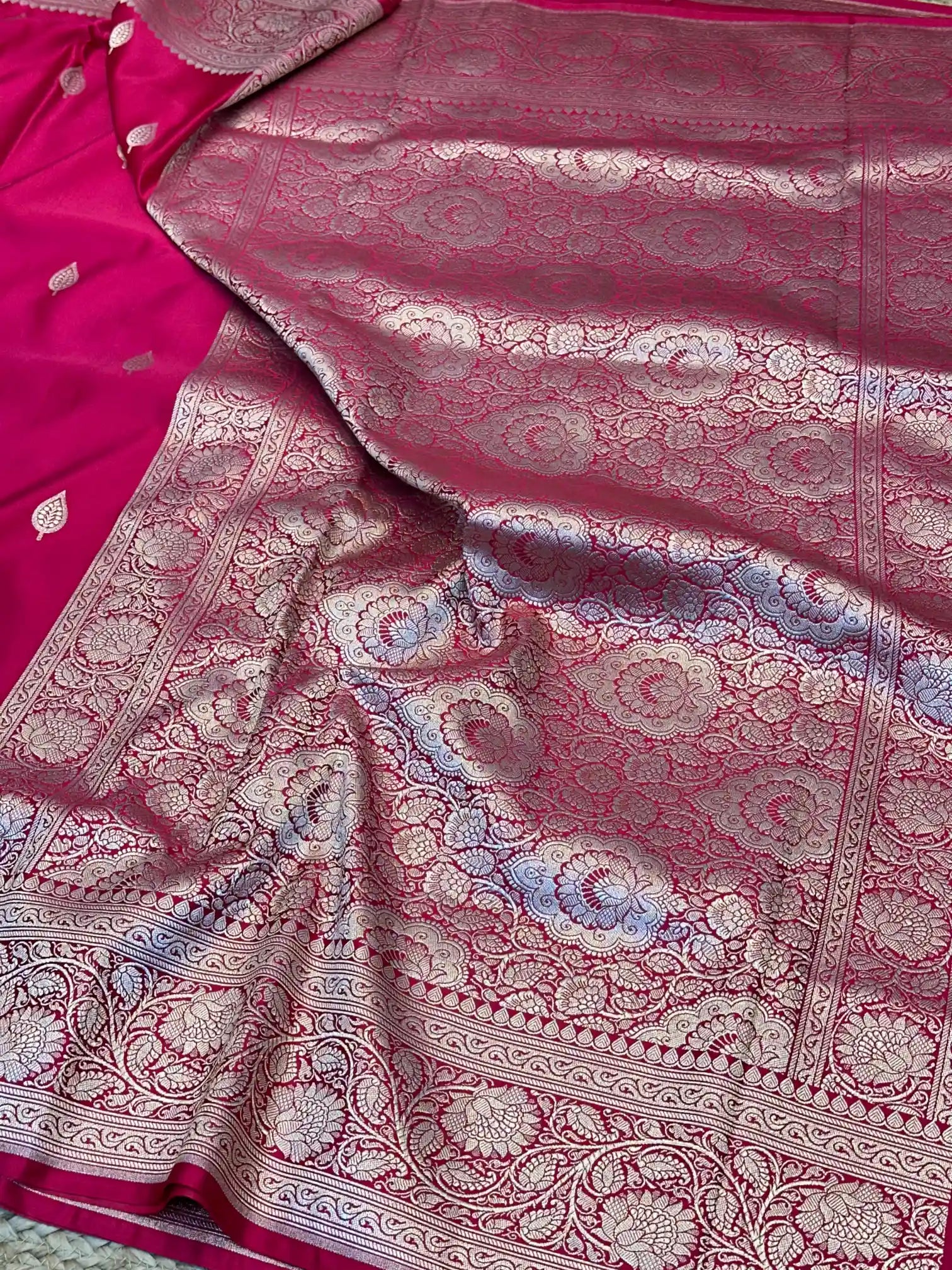 Rani Pink Motifs Weave Mashru Katan Saree