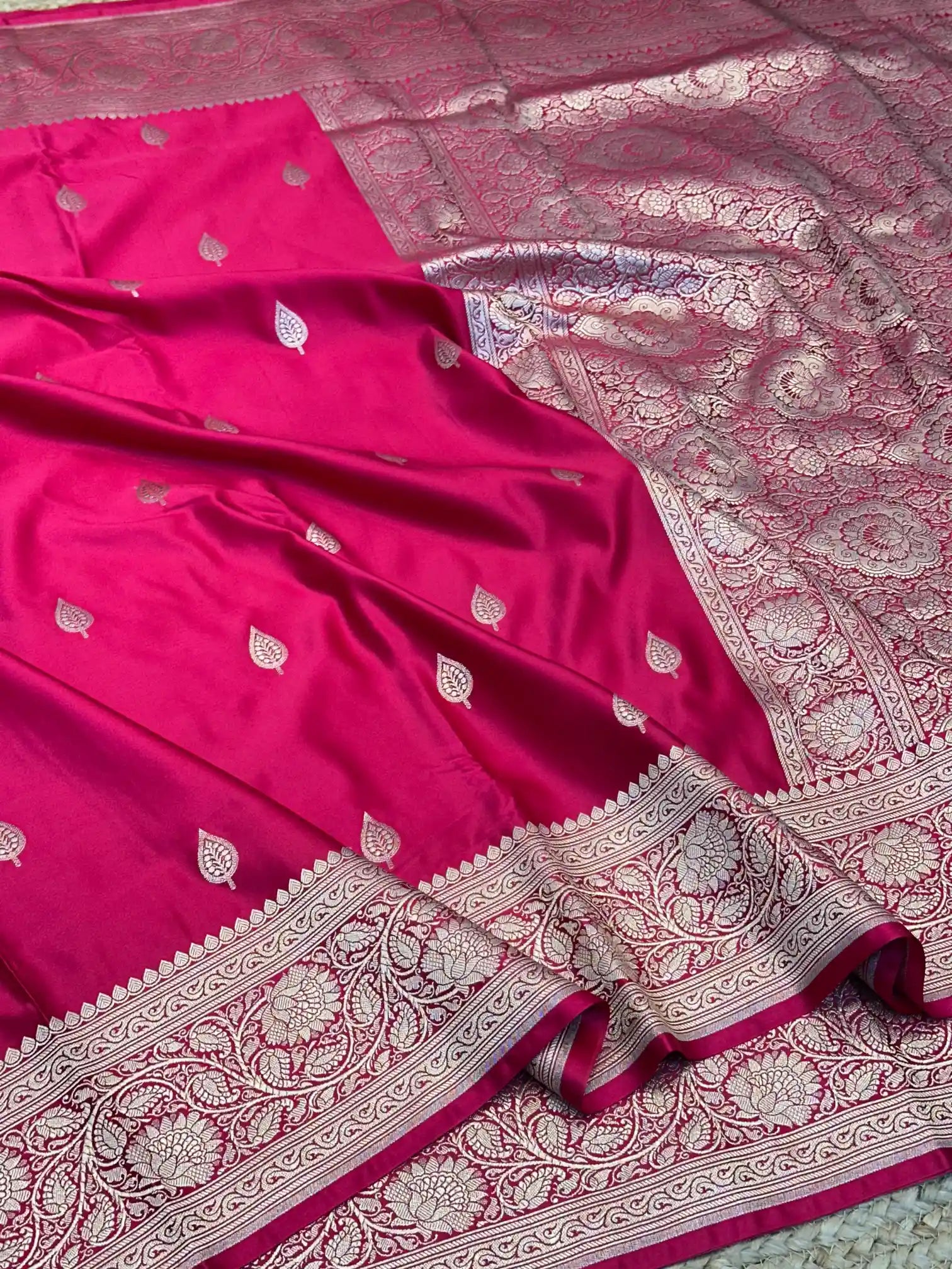Rani Pink Motifs Weave Mashru Katan Saree