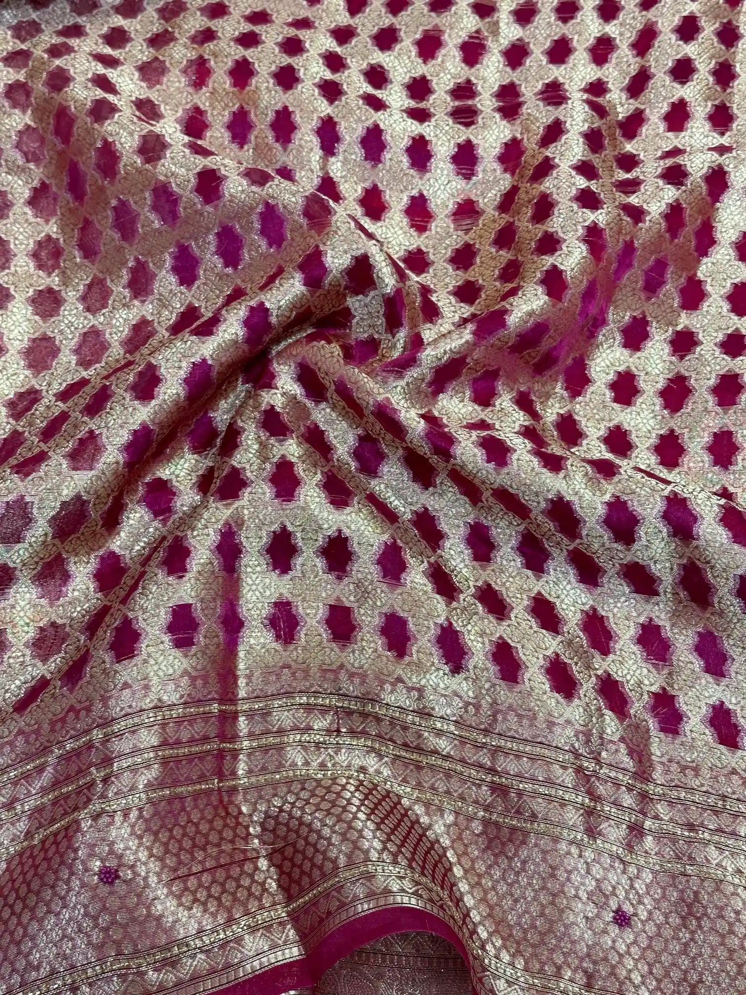 Rani Pink Premium Handwork Pure Tissue Silk Banarasi Saree