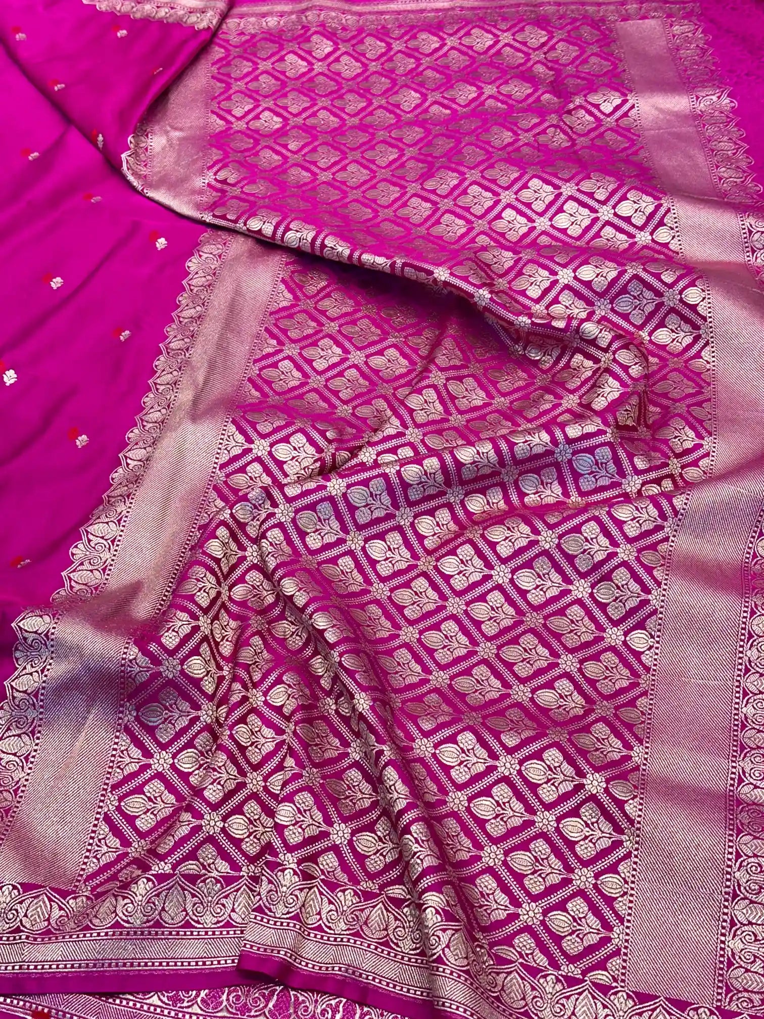 Rani Pink Pretty Motifs Weave Mashru Silk Saree