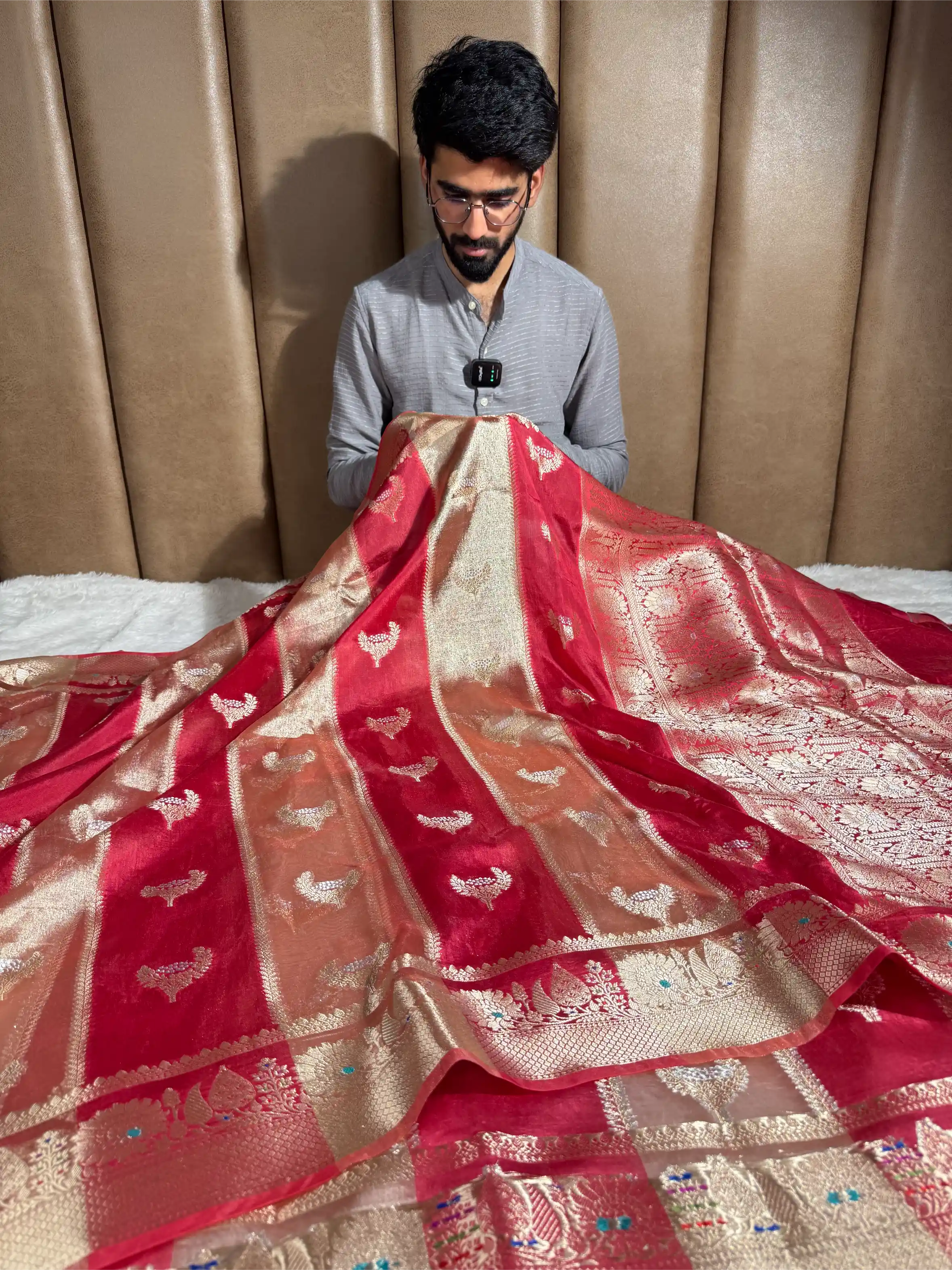 Rani Pink Rare Chinia Tissue Heritage Banarasi Saree