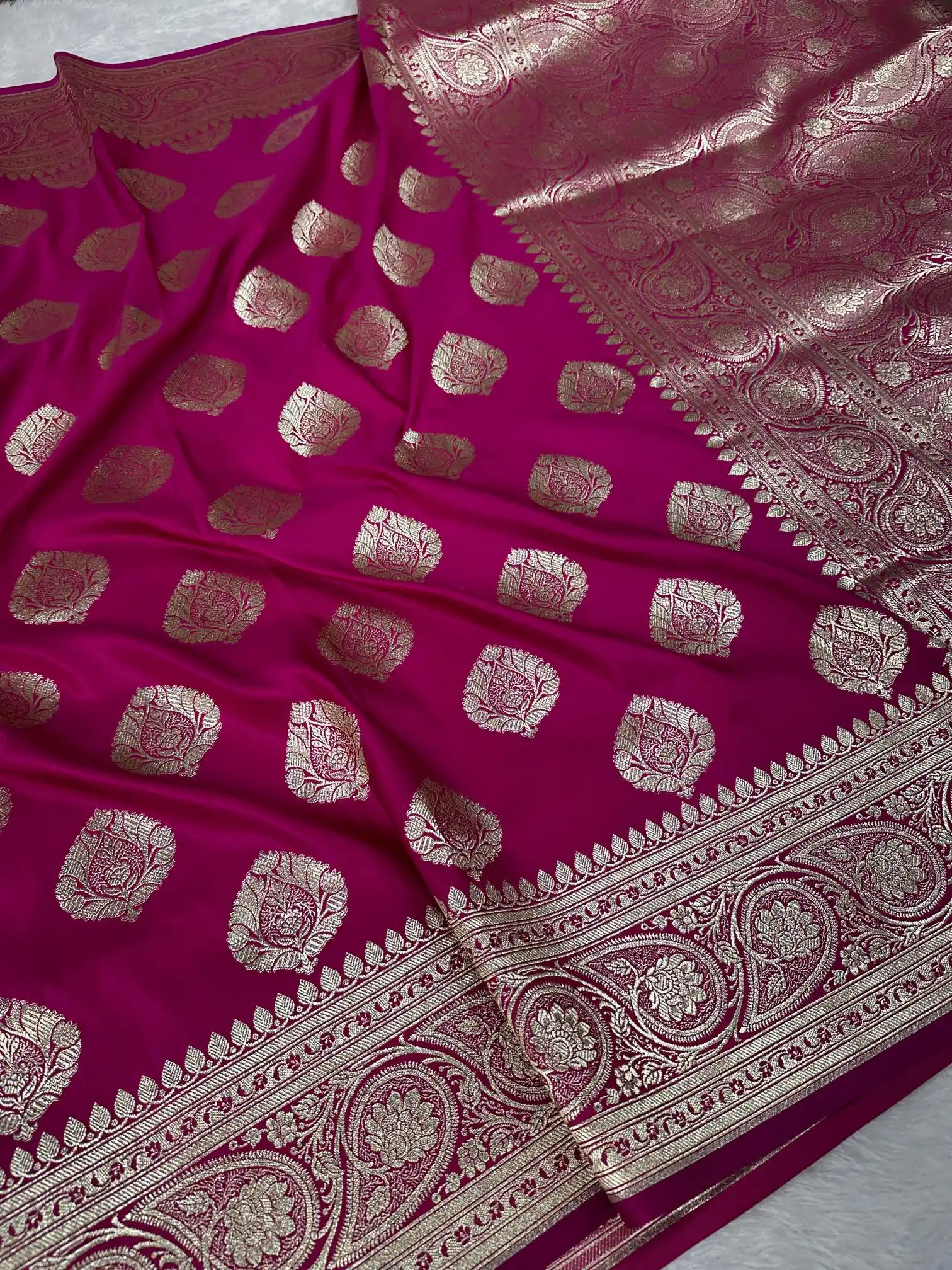 Rani Pink Satin Silk Heritage Banarasi Saree