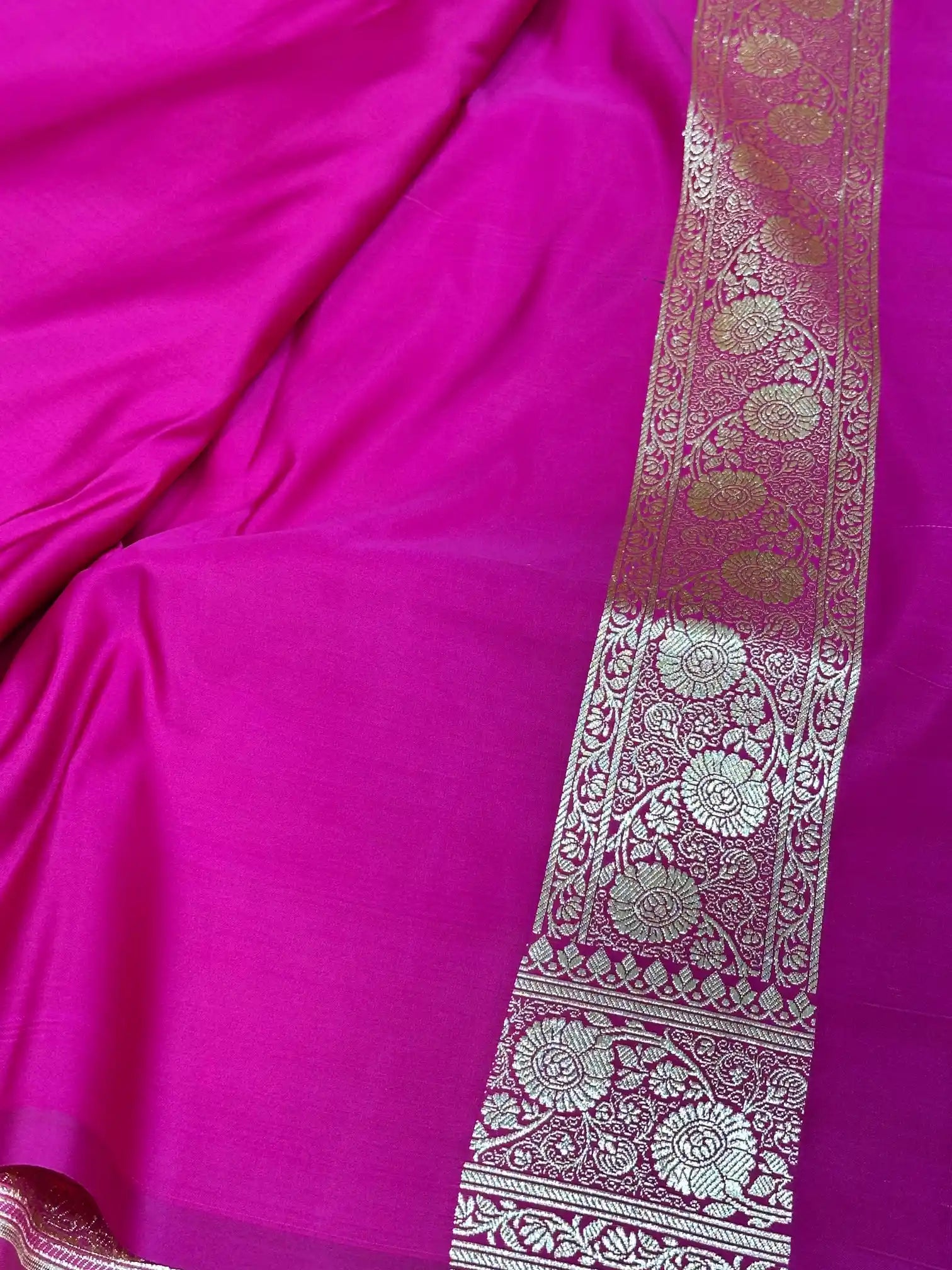 Rani Pink Satin Silk Saree with Buta Dots Design and Classical Pallu