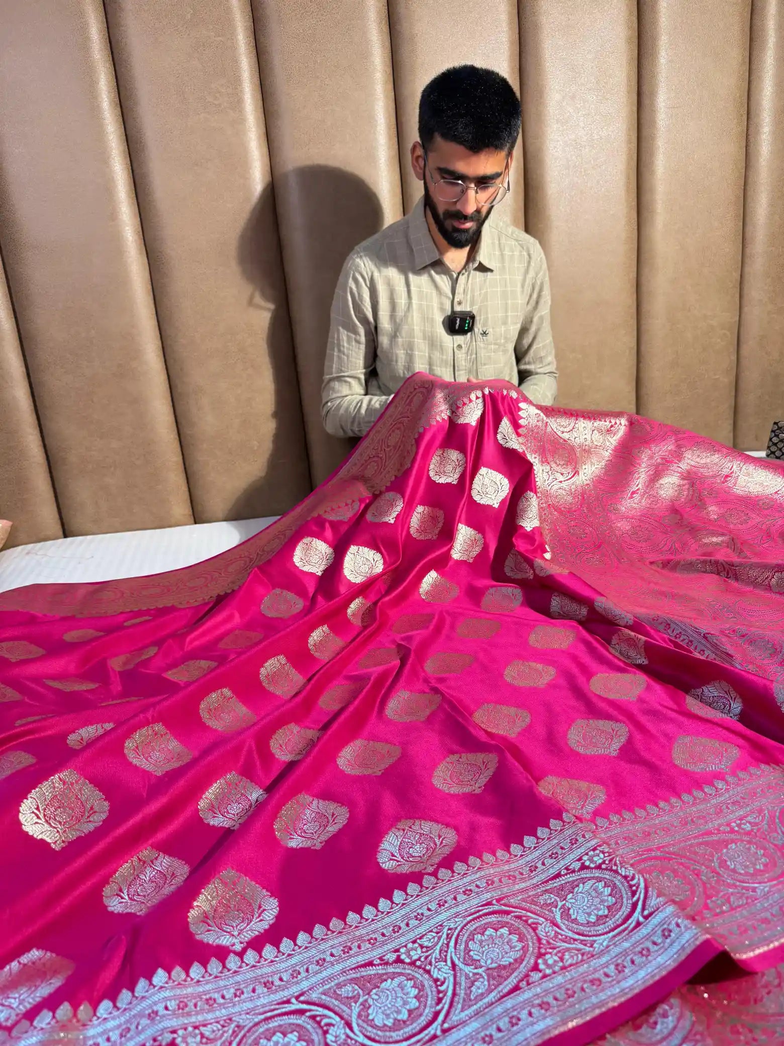 Rani Pink Satin Silk Zari Buta Banarasi Saree