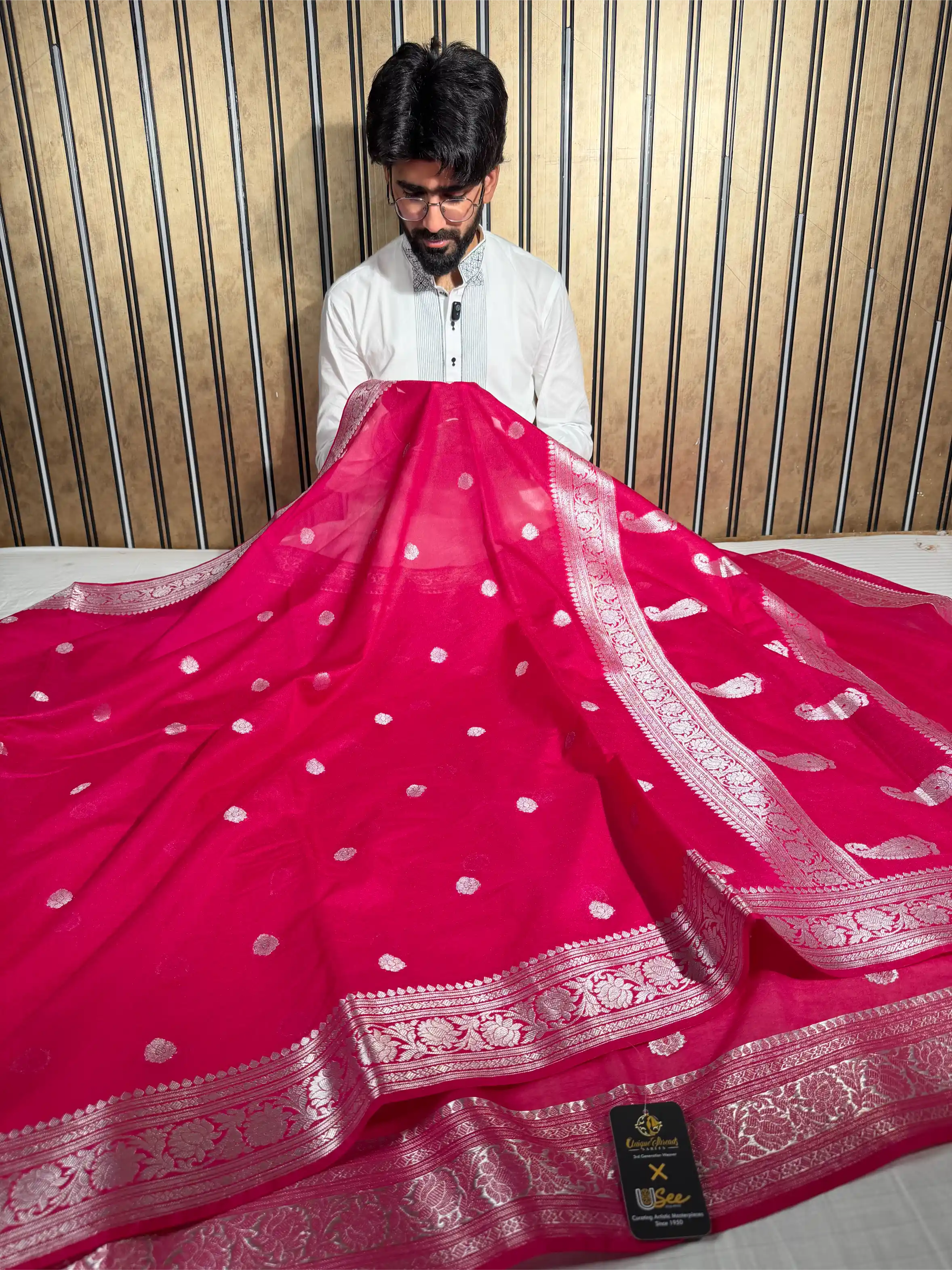 Rani Pink Soft Georgette Khaddi Buti Banarasi Saree