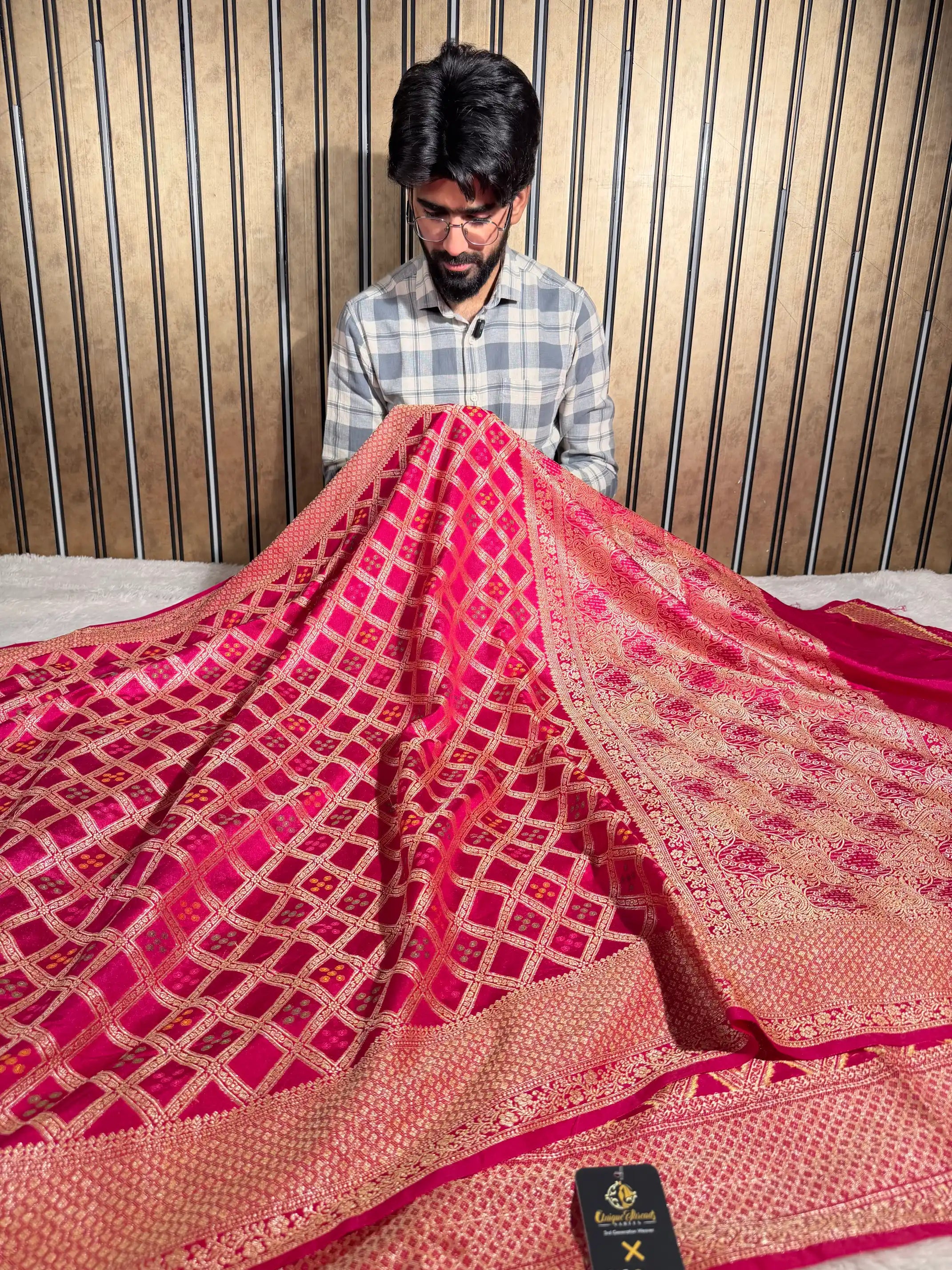 Rani Pink Soft Georgette Silk Bandhani Banarasi Saree