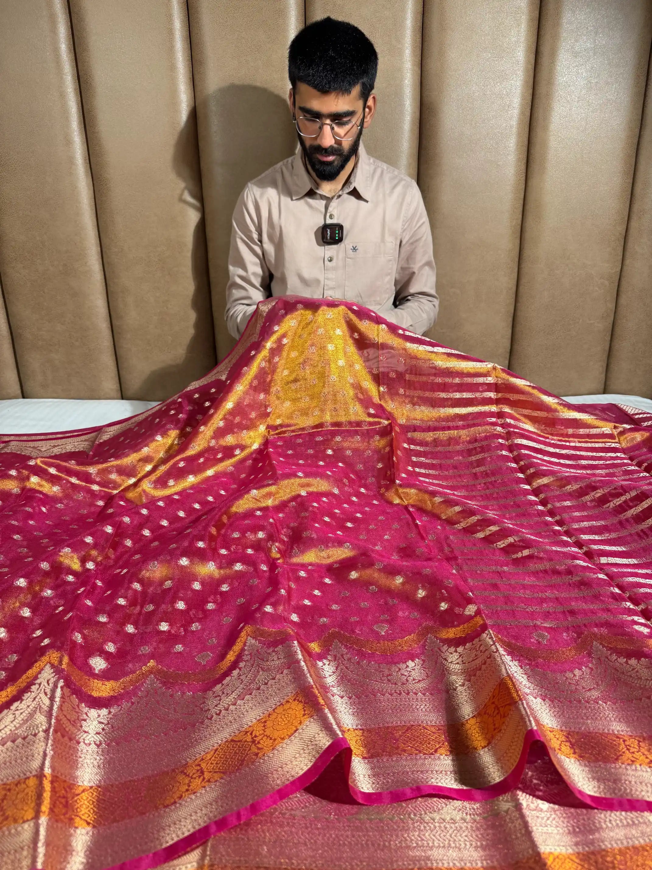 Rani Pink Tissue Silk Contemporary Heritage Weave Banarasi Saree
