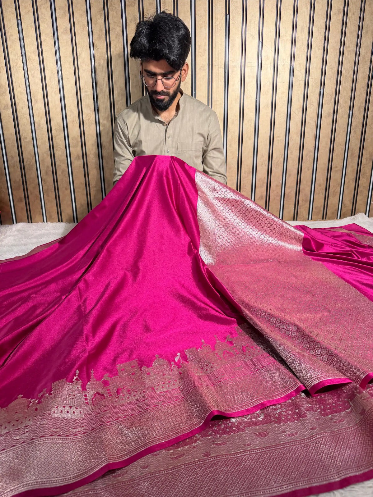 Ghats of Banaras in Rani Mashru katan silk saree