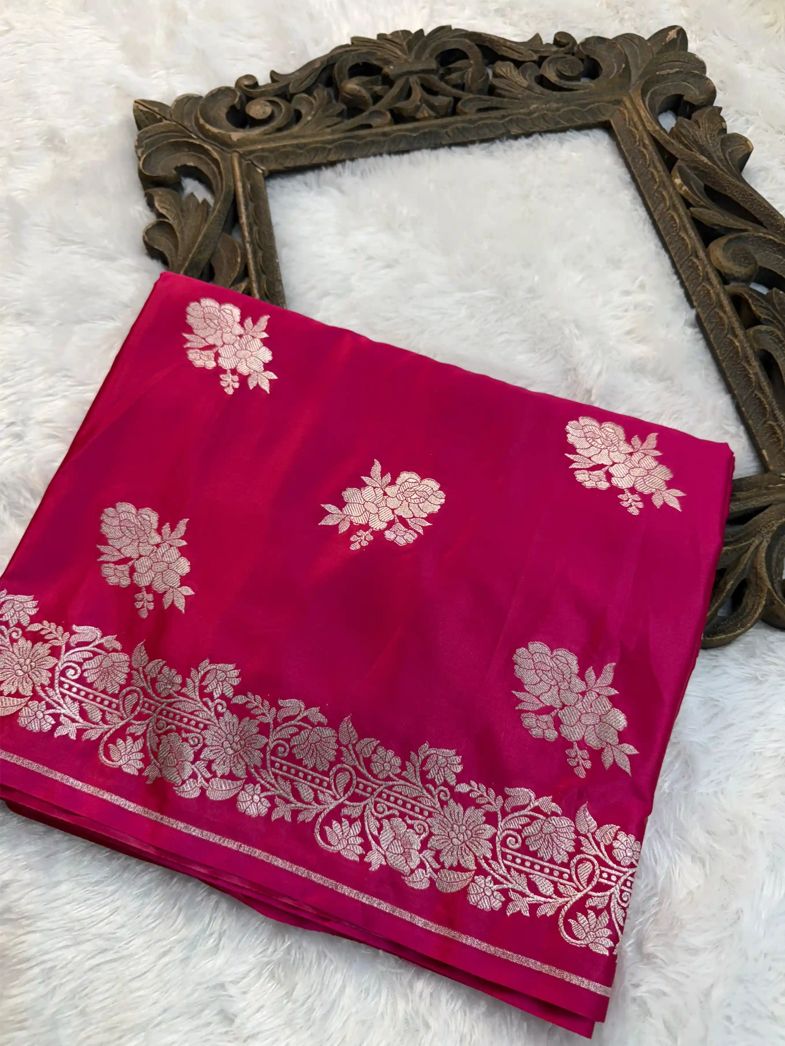 Rani Pink Contemporary Weave Mashru Silk Saree