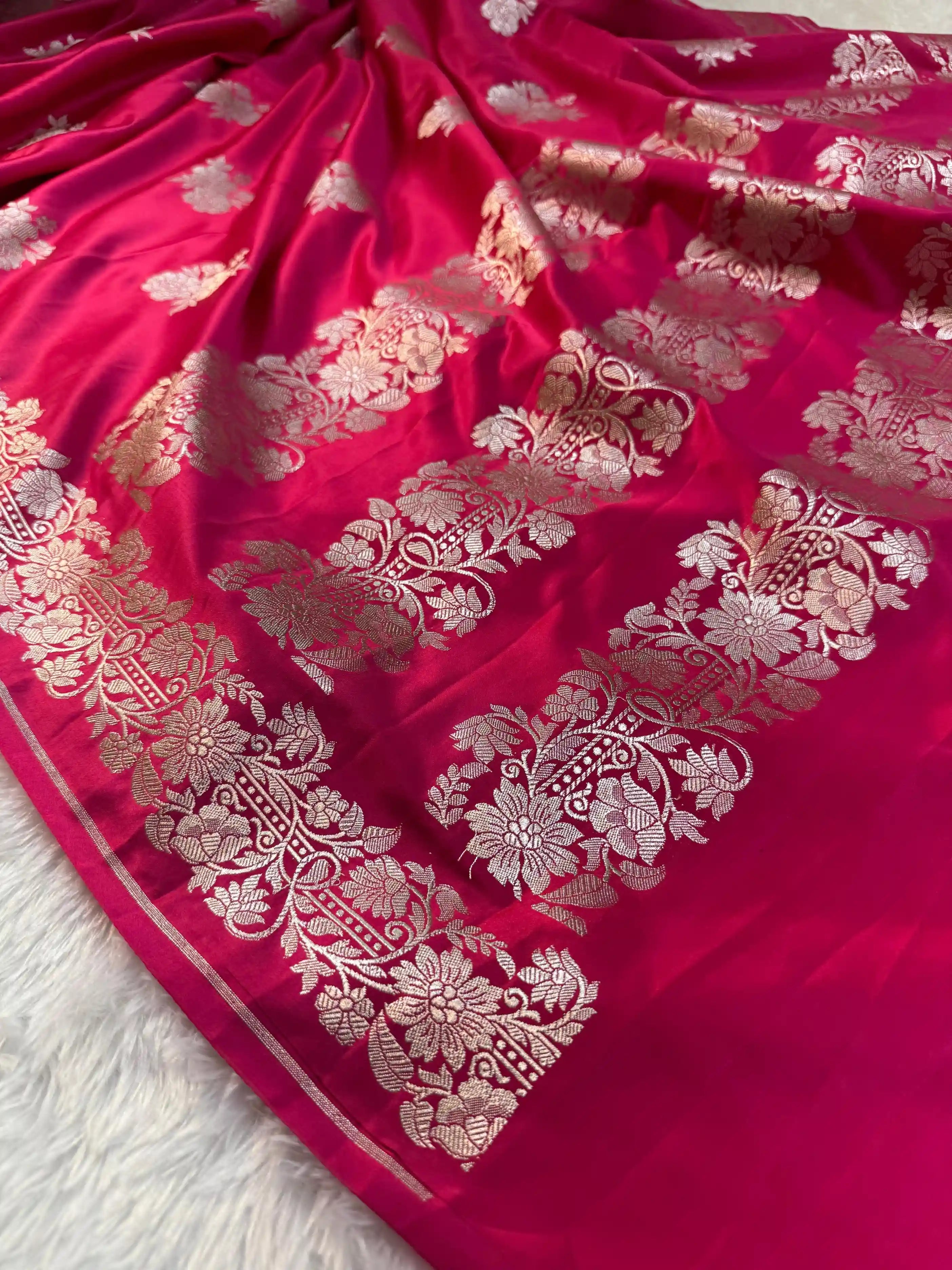 Rani Pink Contemporary Weave Mashru Silk Saree