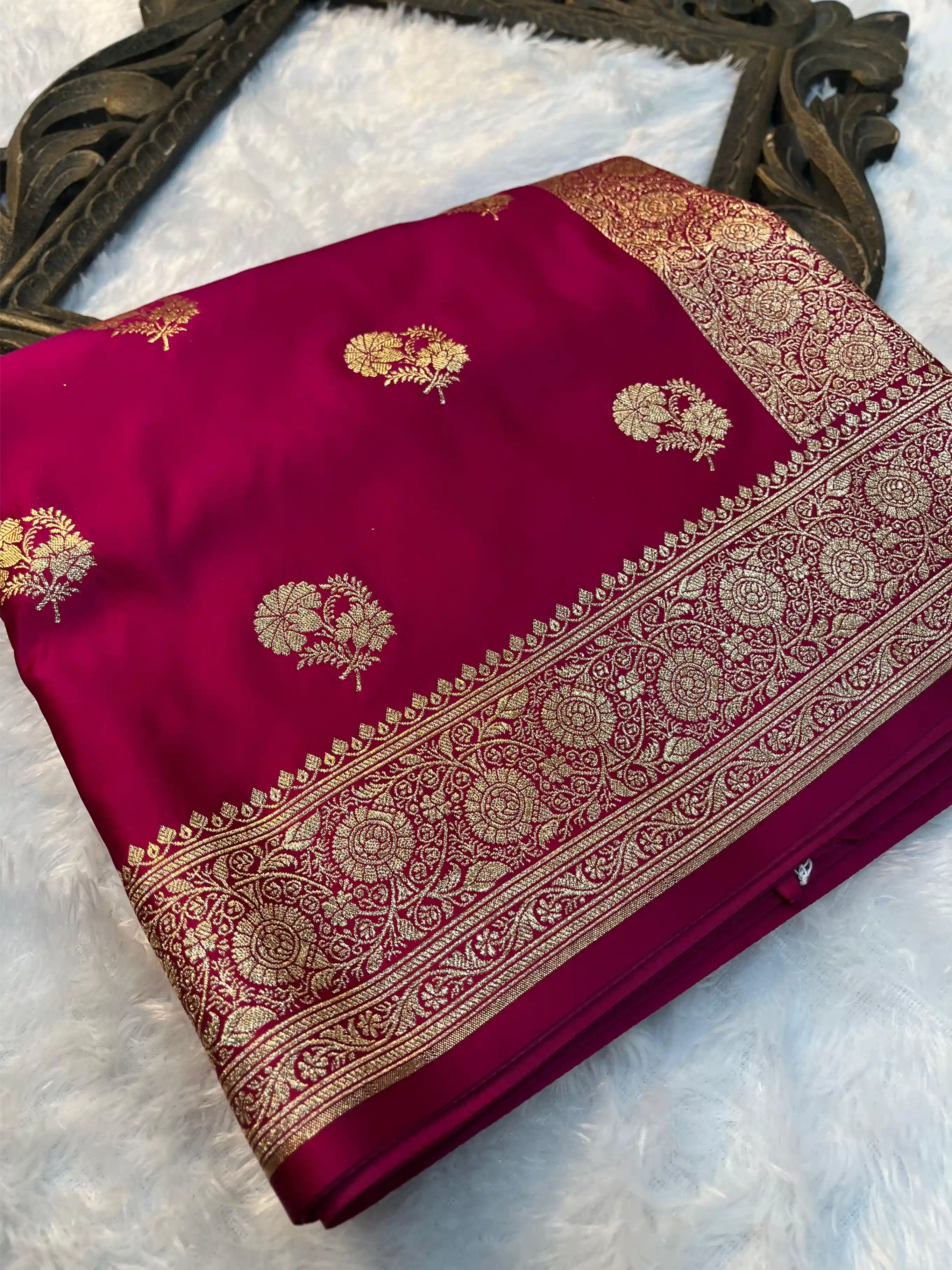 Rani Pink Eccentric Satin Silk Banarasi Saree