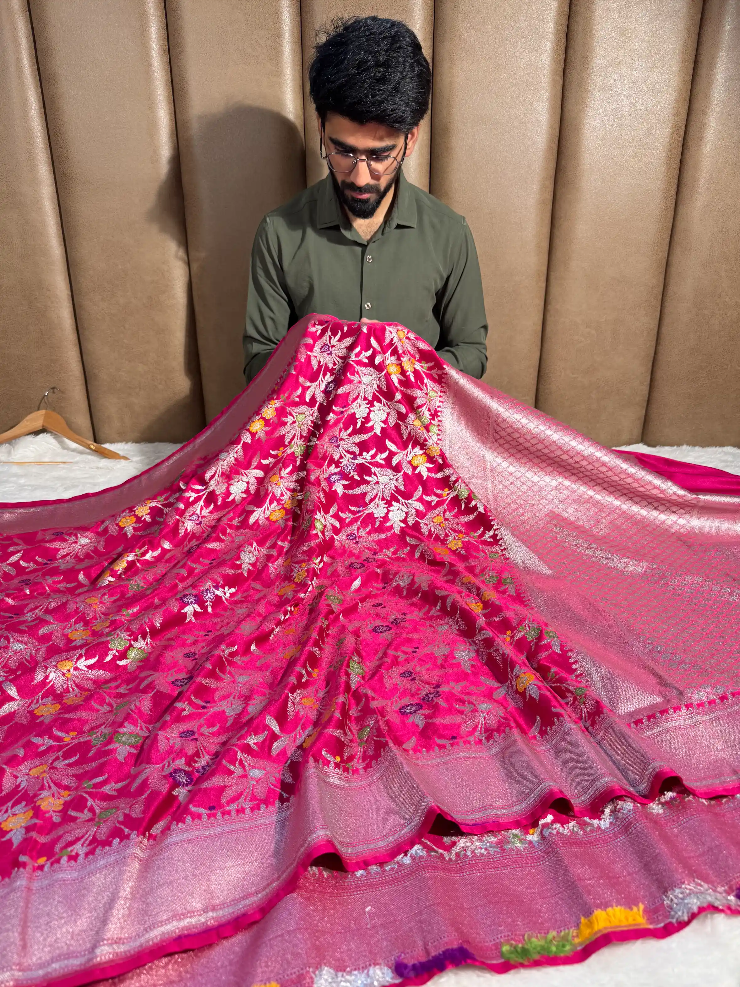 Rani Pink Mashru Katan Silk Meenakari Intricate Weave Banarasi Saree