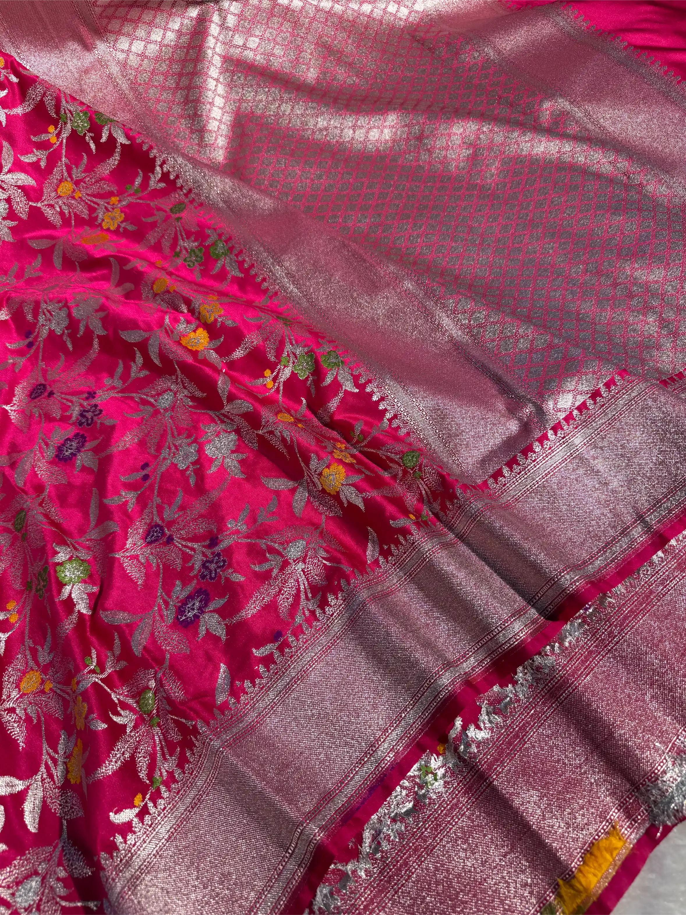 Rani Pink Mashru Katan Silk Meenakari Intricate Weave Banarasi Saree