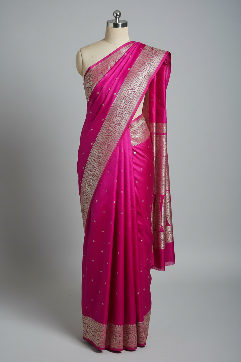 Rani Pink Premium Mashru Katan Silk Banarasi Saree