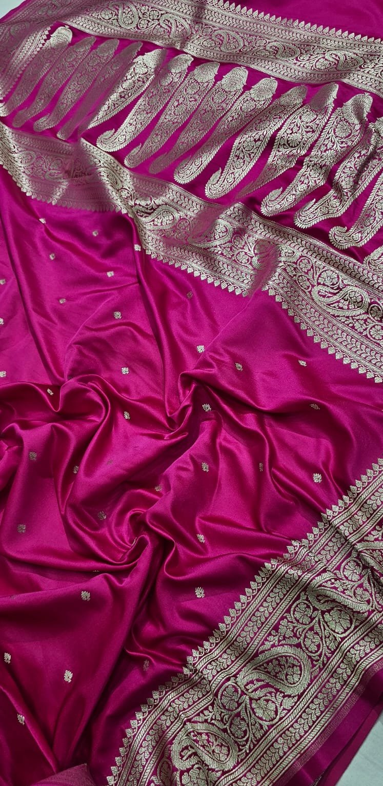 Rani Pink Premium Mashru Katan Silk Banarasi Saree