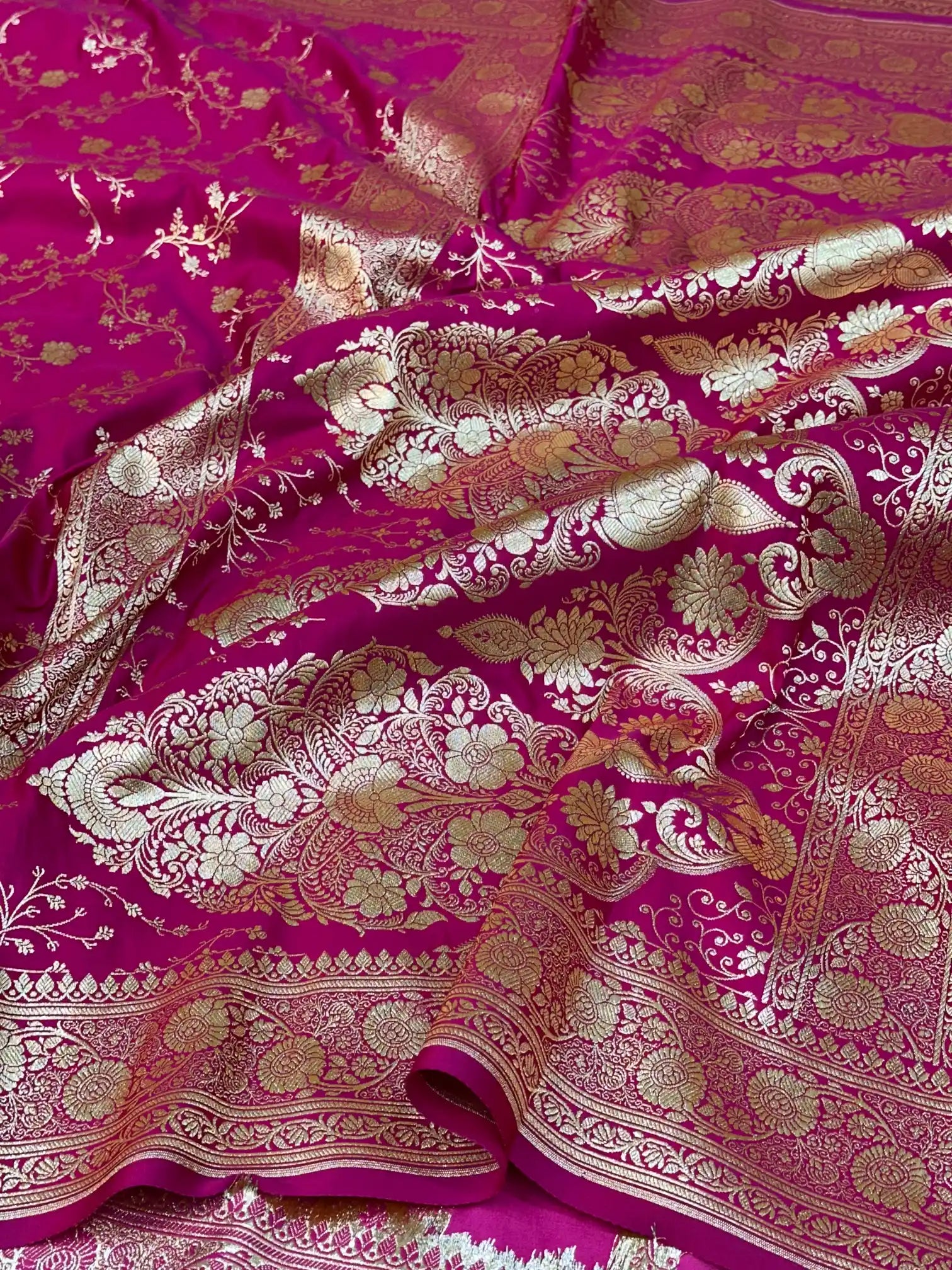 Rani Pink Satin Silk Saree with Rich Texture Design and Classical Pallu
