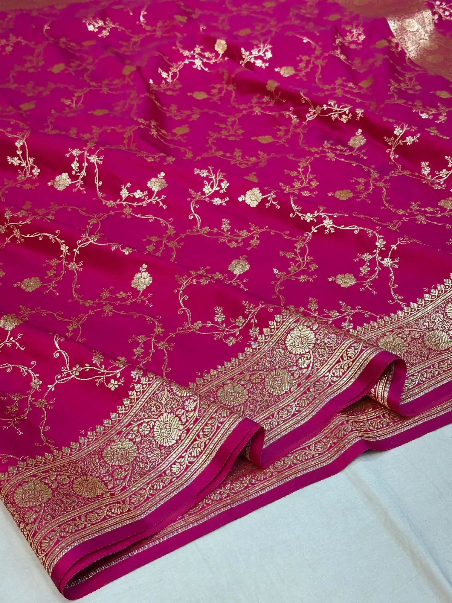 Rani Pink Satin Silk Saree with Rich Texture Design and Classical Pallu