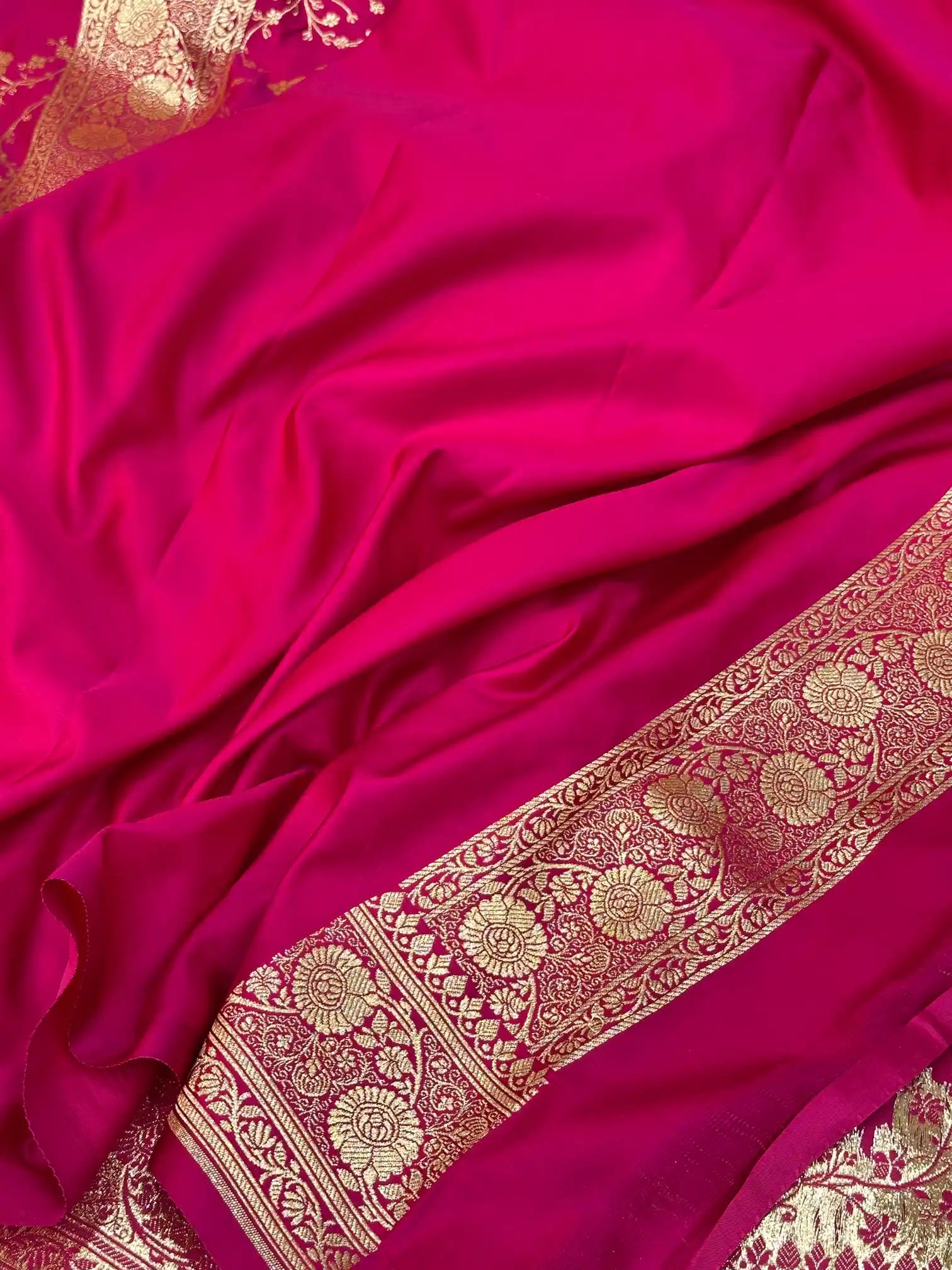 Rani Pink Satin Silk Saree with Rich Texture Design and Classical Pallu