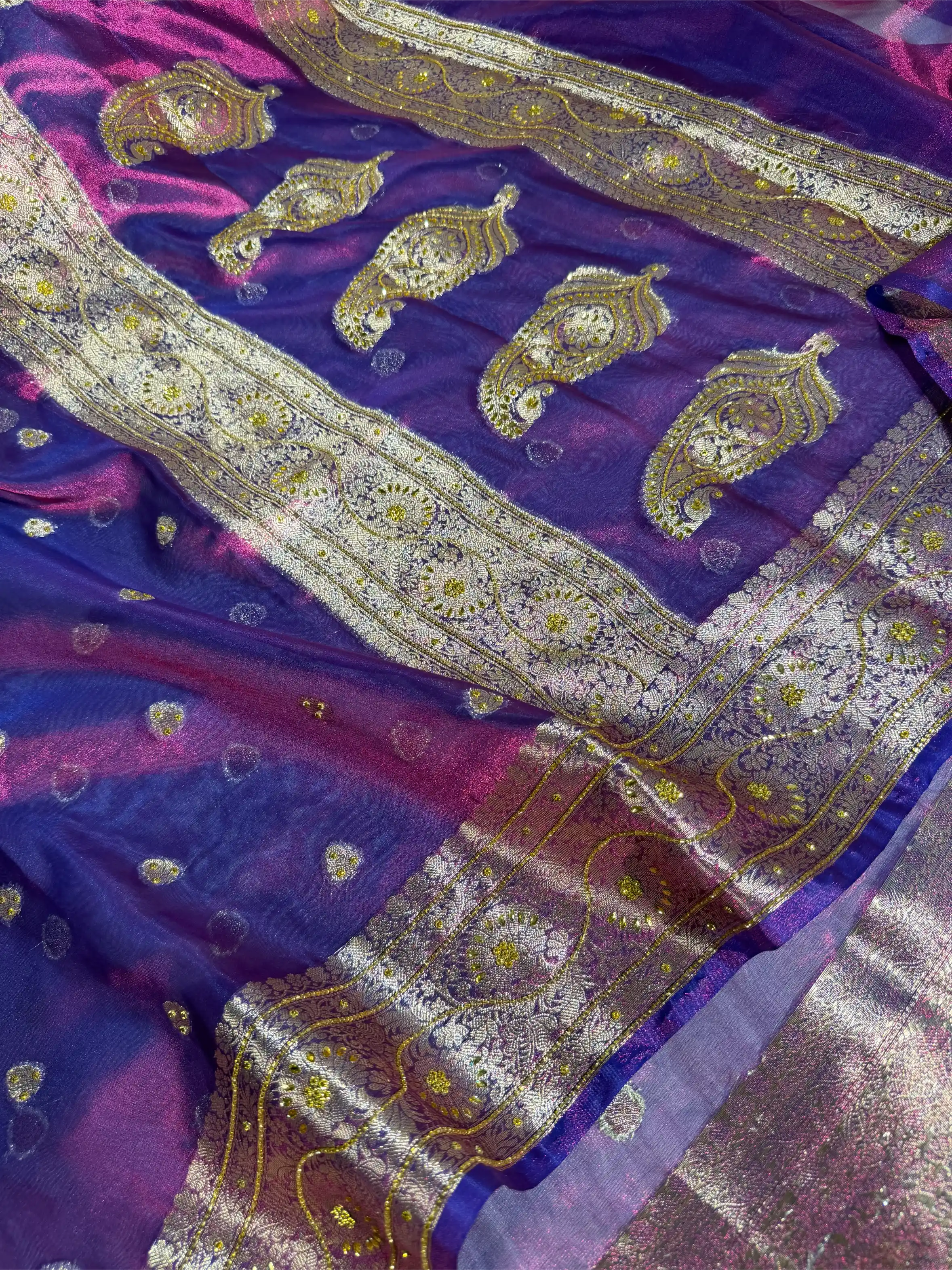 Rare Baigani Heritage Tissue Silk Handwork Banarasi Saree