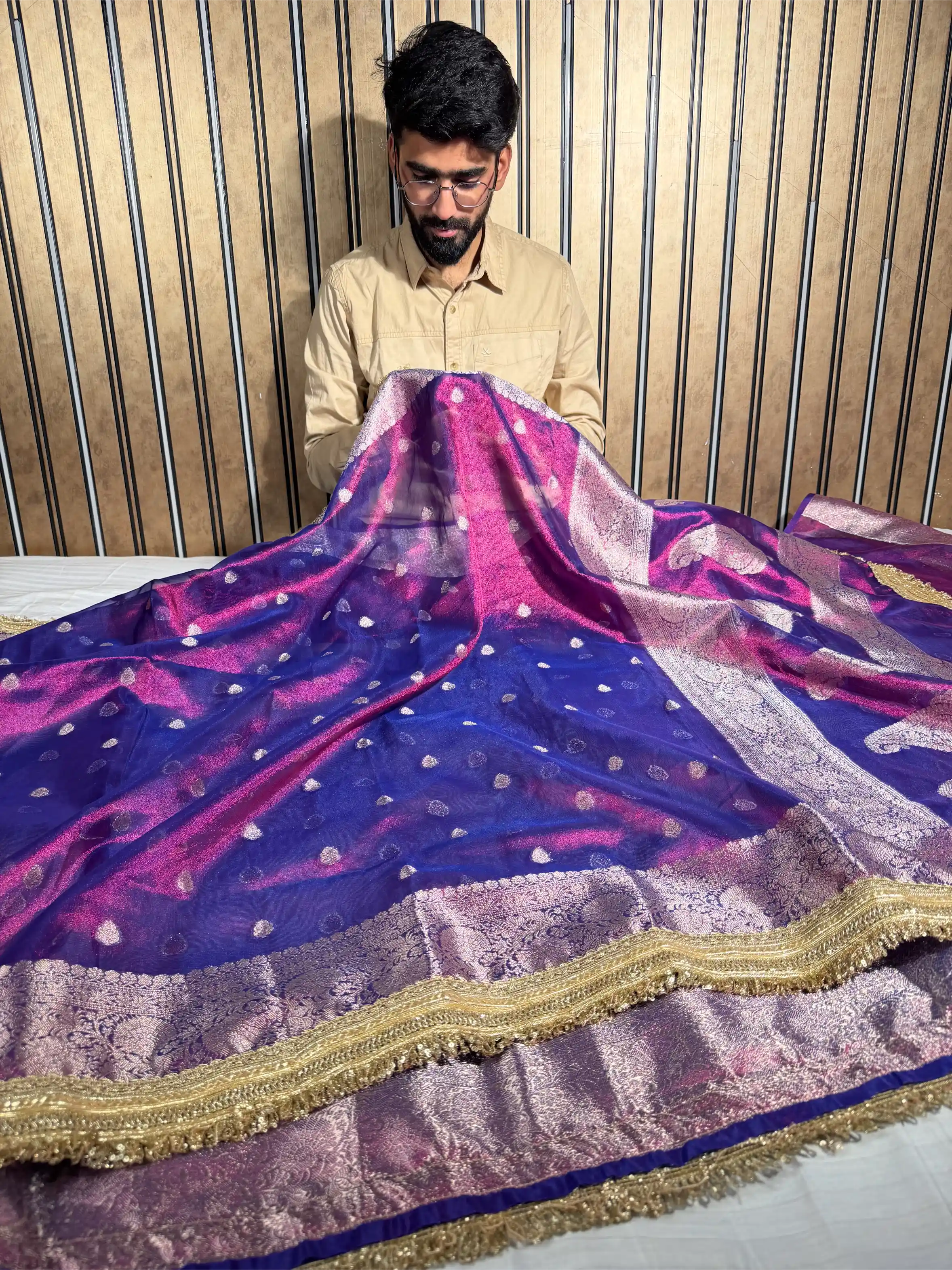 Rare Baigani Soft Tissue Silk Designer Banarasi Saree