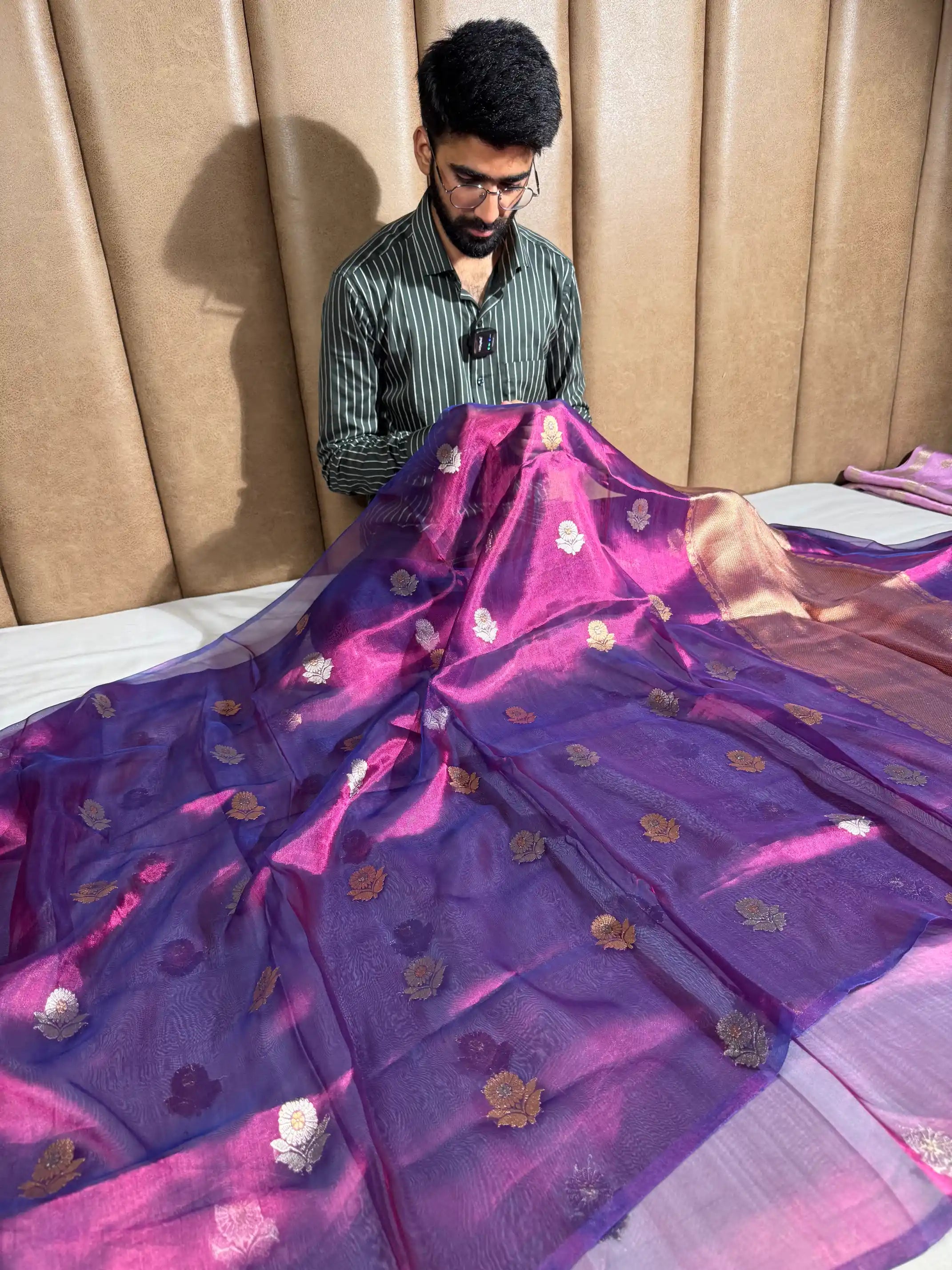 Rare Baingani Handwoven Pure Tissue Silk Banarasi
