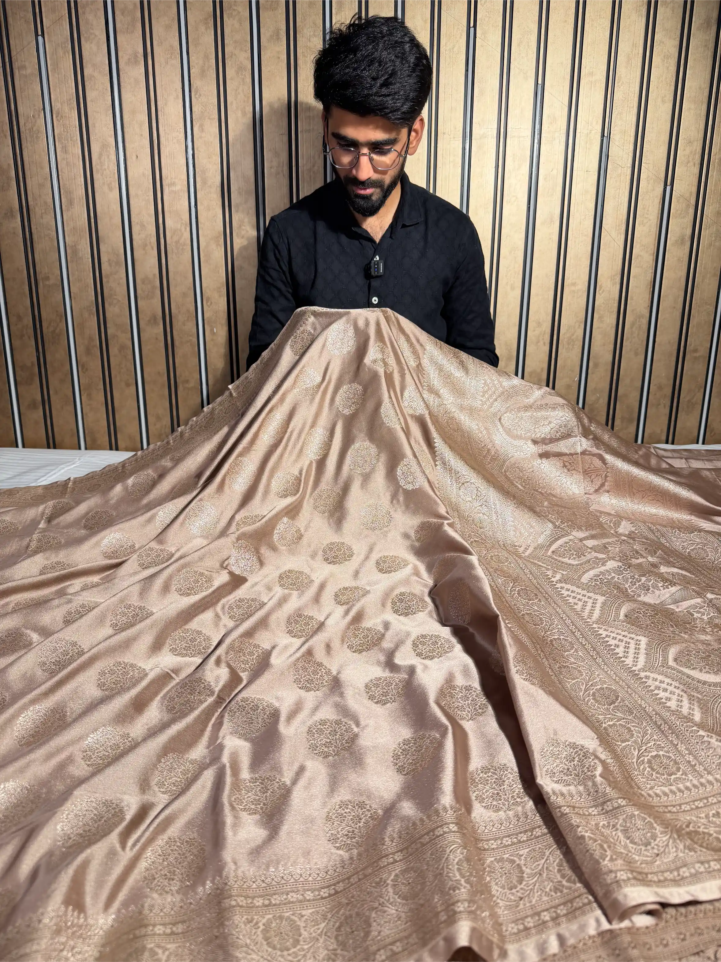 Rare Beige Mashru Katan Silk Traditional Buta Banarasi Saree