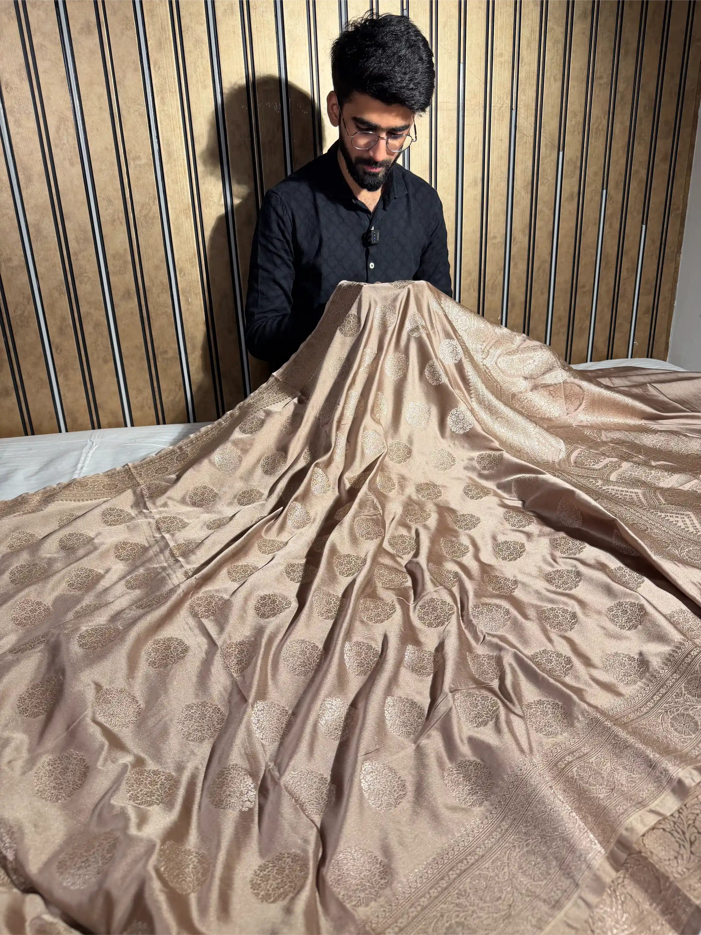 Rare Beige Mashru Katan Silk Traditional Buta Banarasi Saree