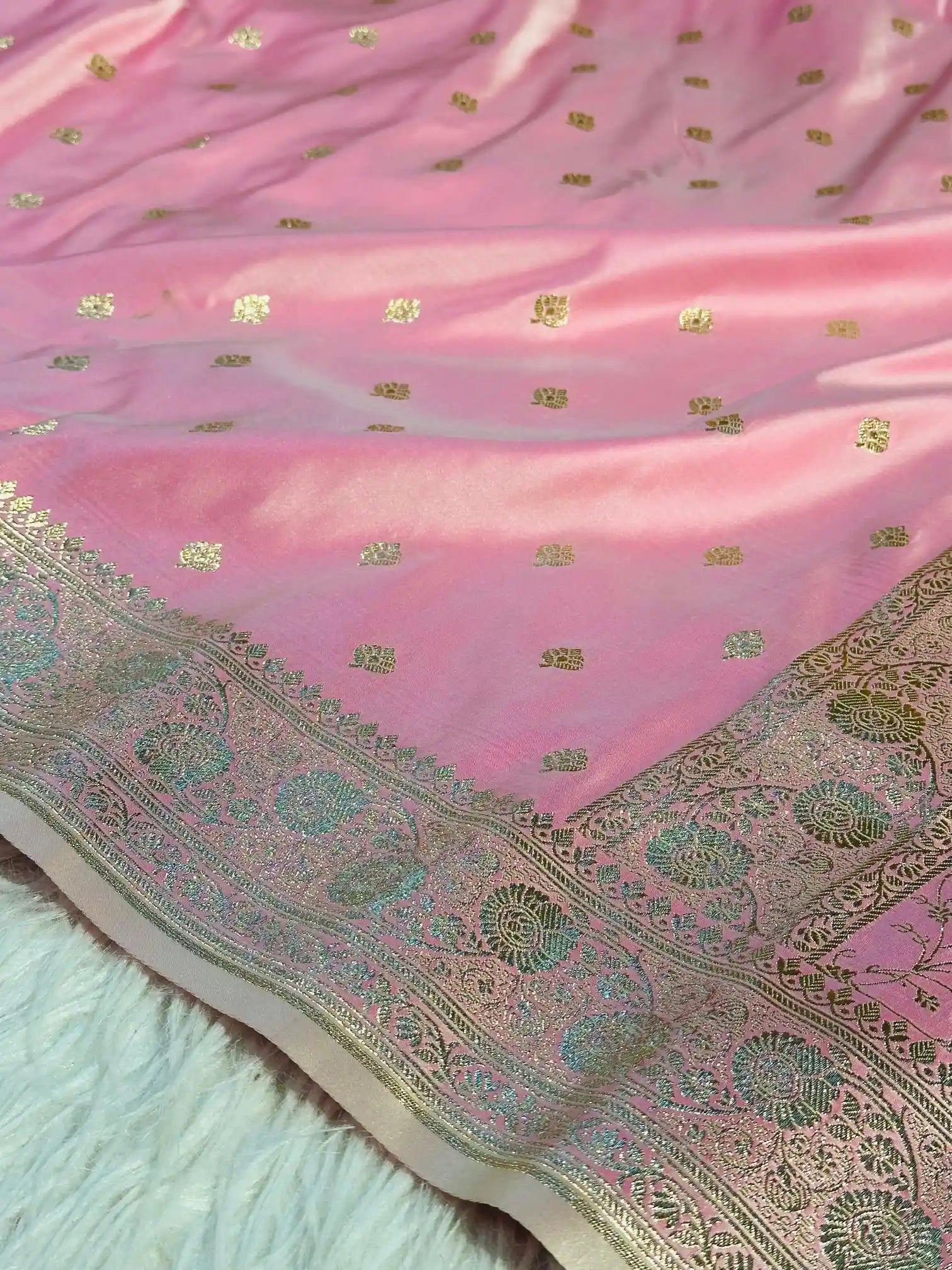 Rare Mauve Pink Satin Katan Silk Saree